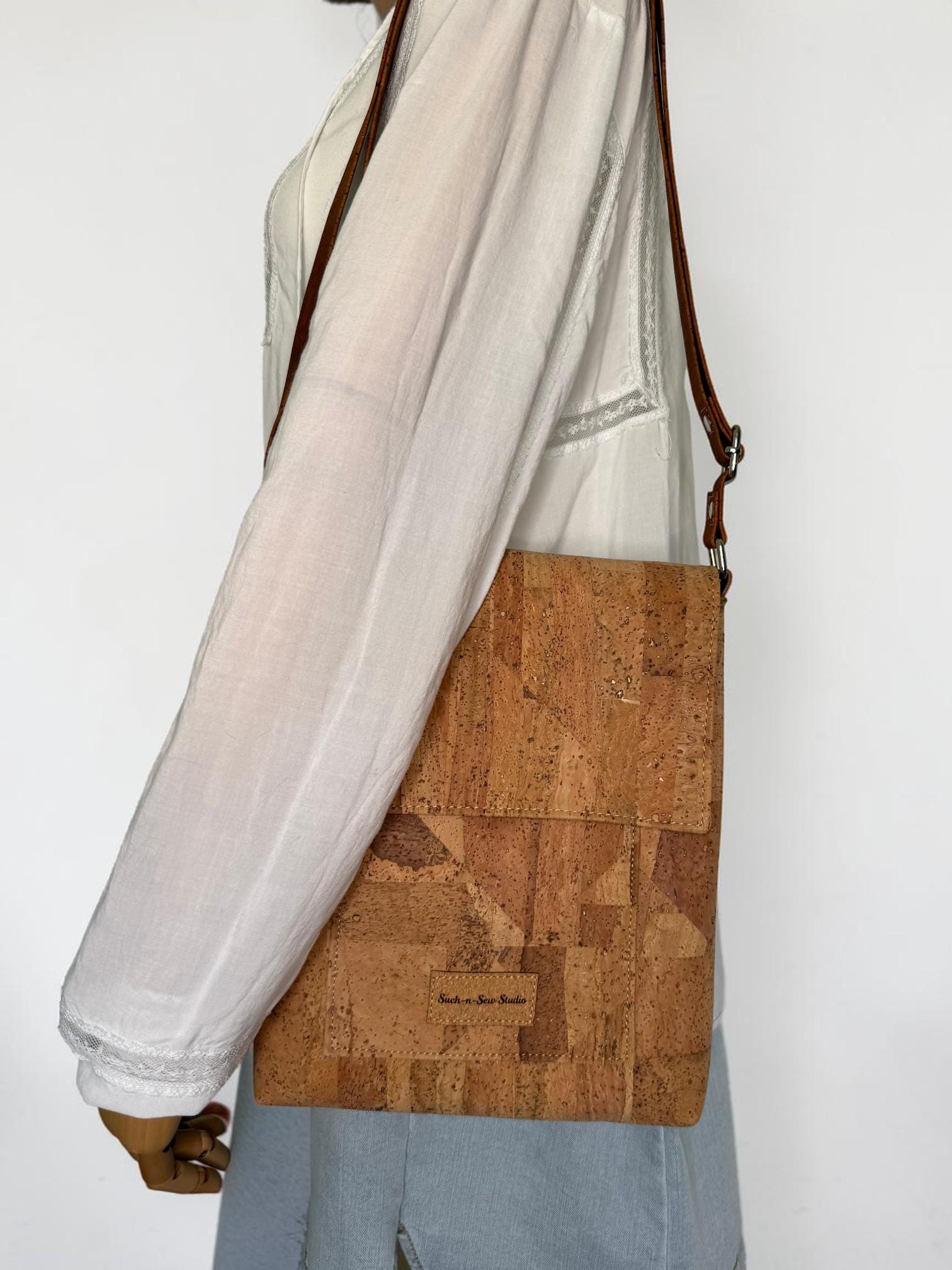 Cork Messenger Bag with Removable Anti-Theft Wallet