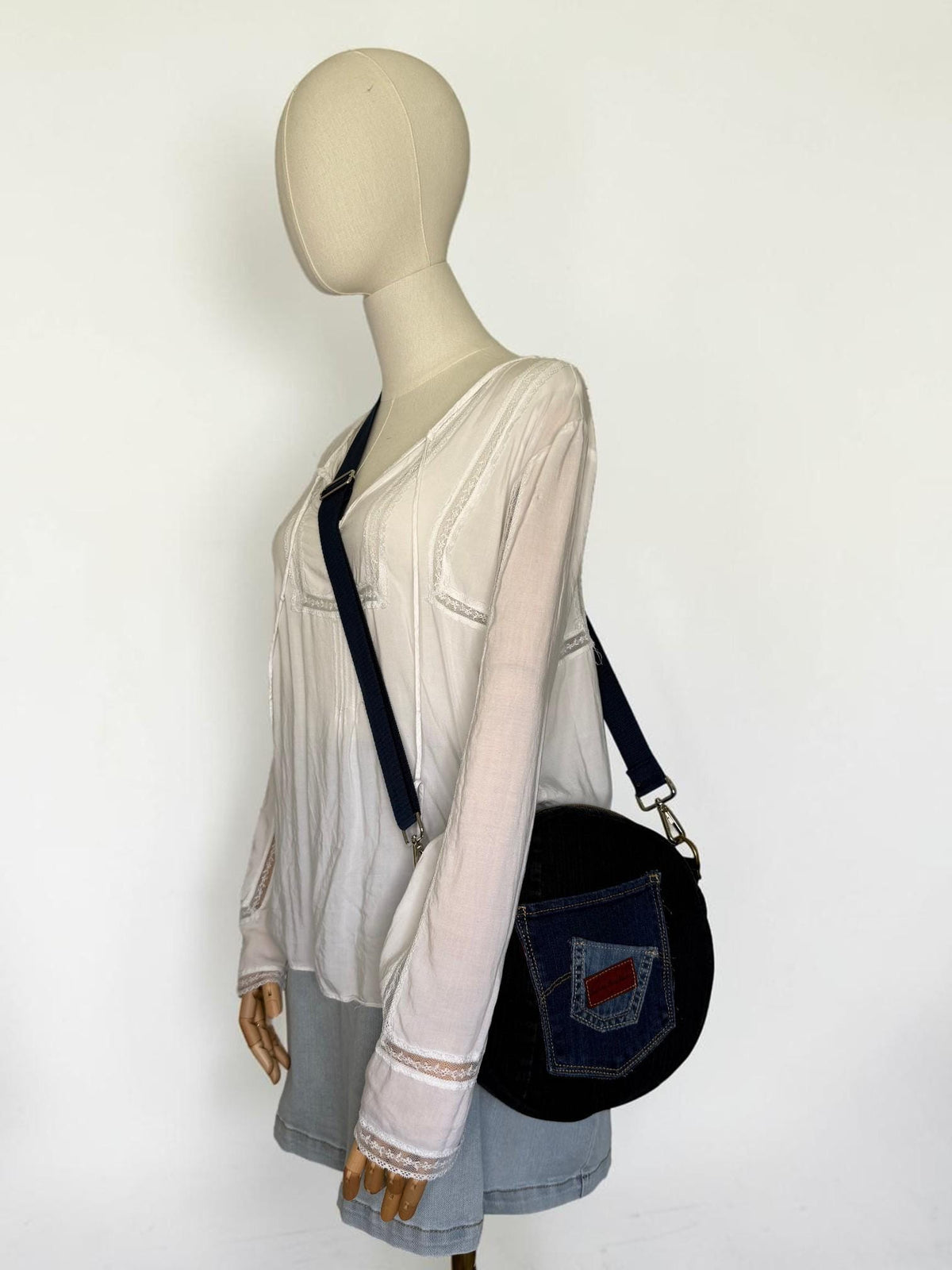 Recycled Denim Circle Crossbody Bag