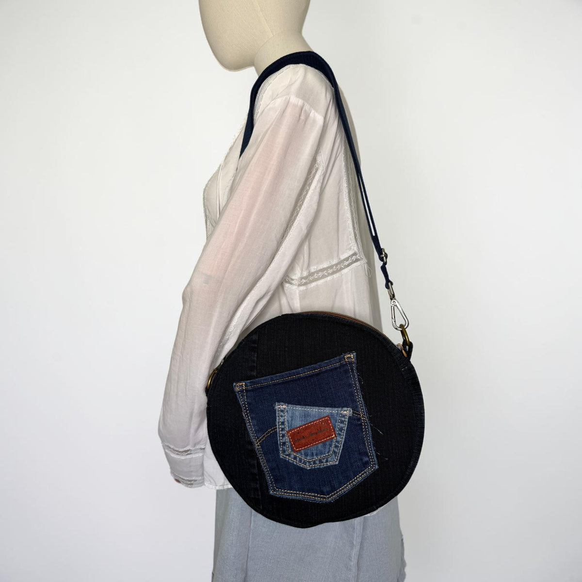 Recycled Denim Circle Crossbody Bag