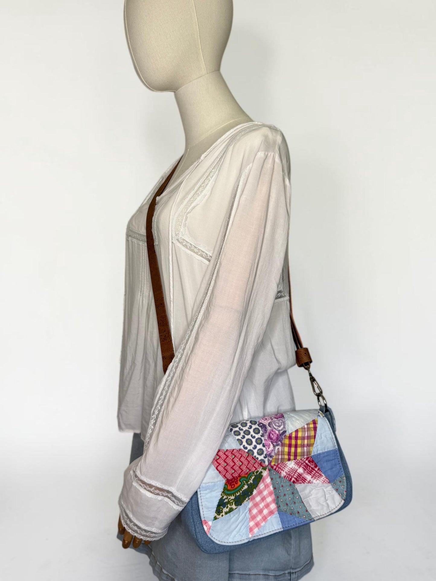 Upcycled Vintage Quilt & Denim Saddlebag Purse – Handmade, One-of-a-Kind