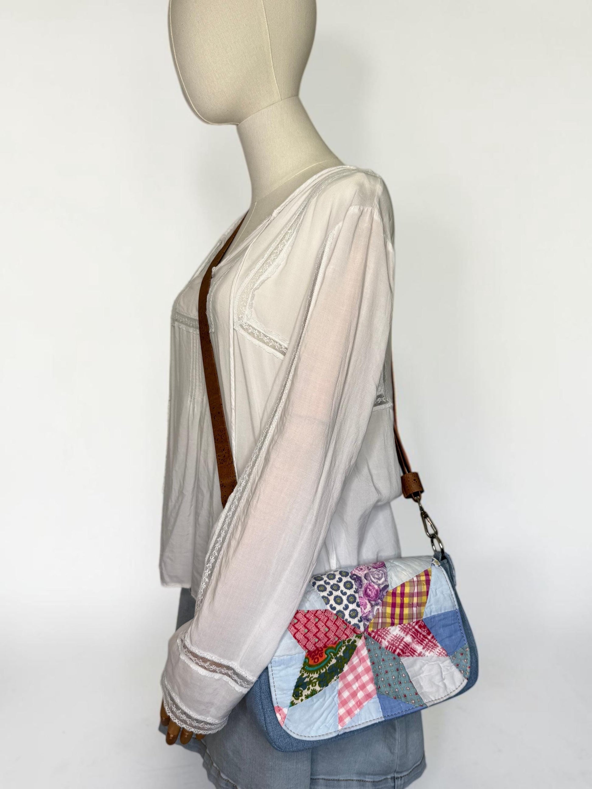 Upcycled Vintage Quilt & Denim Saddlebag Purse – Handmade, One-of-a-Kind