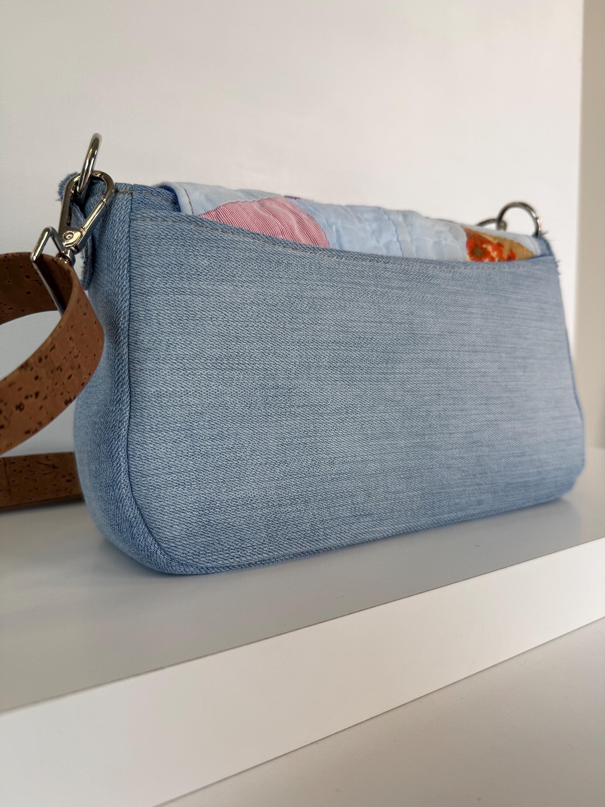 Upcycled Vintage Quilt & Denim Saddlebag Purse – Handmade, One-of-a-Kind