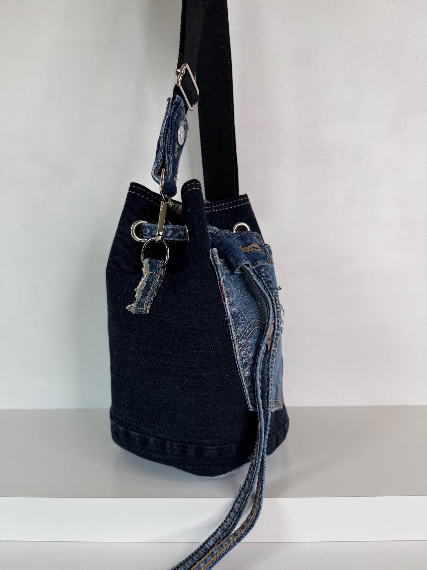 Upcycled Denim Bucket Crossbody Bag Purse