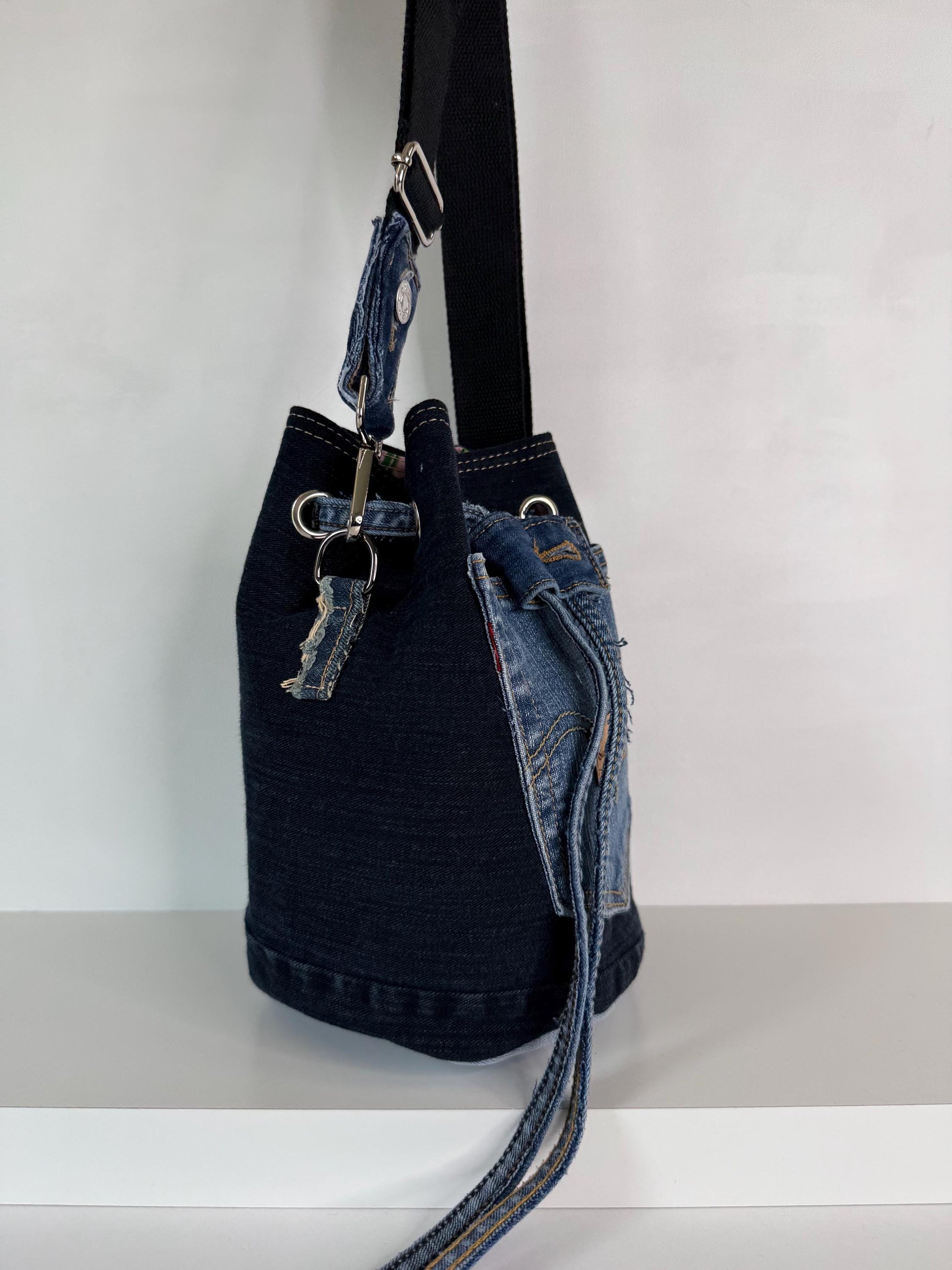 Upcycled Denim Bucket Crossbody Bag Purse