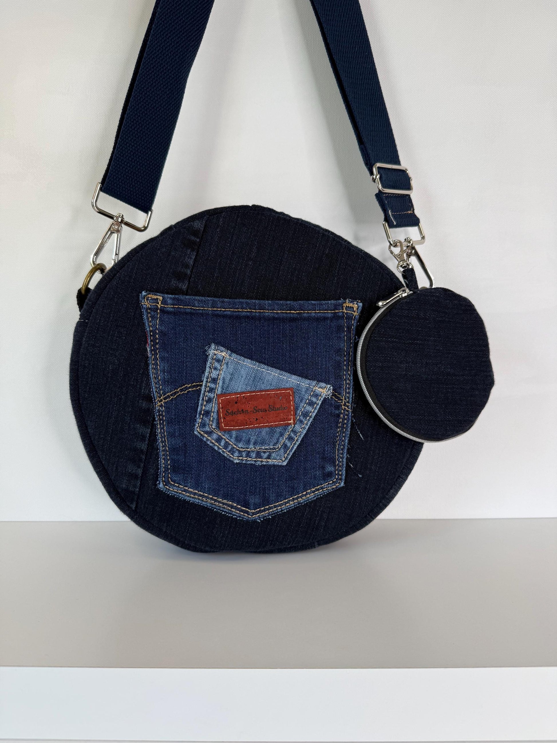 Recycled Denim Circle Crossbody Bag