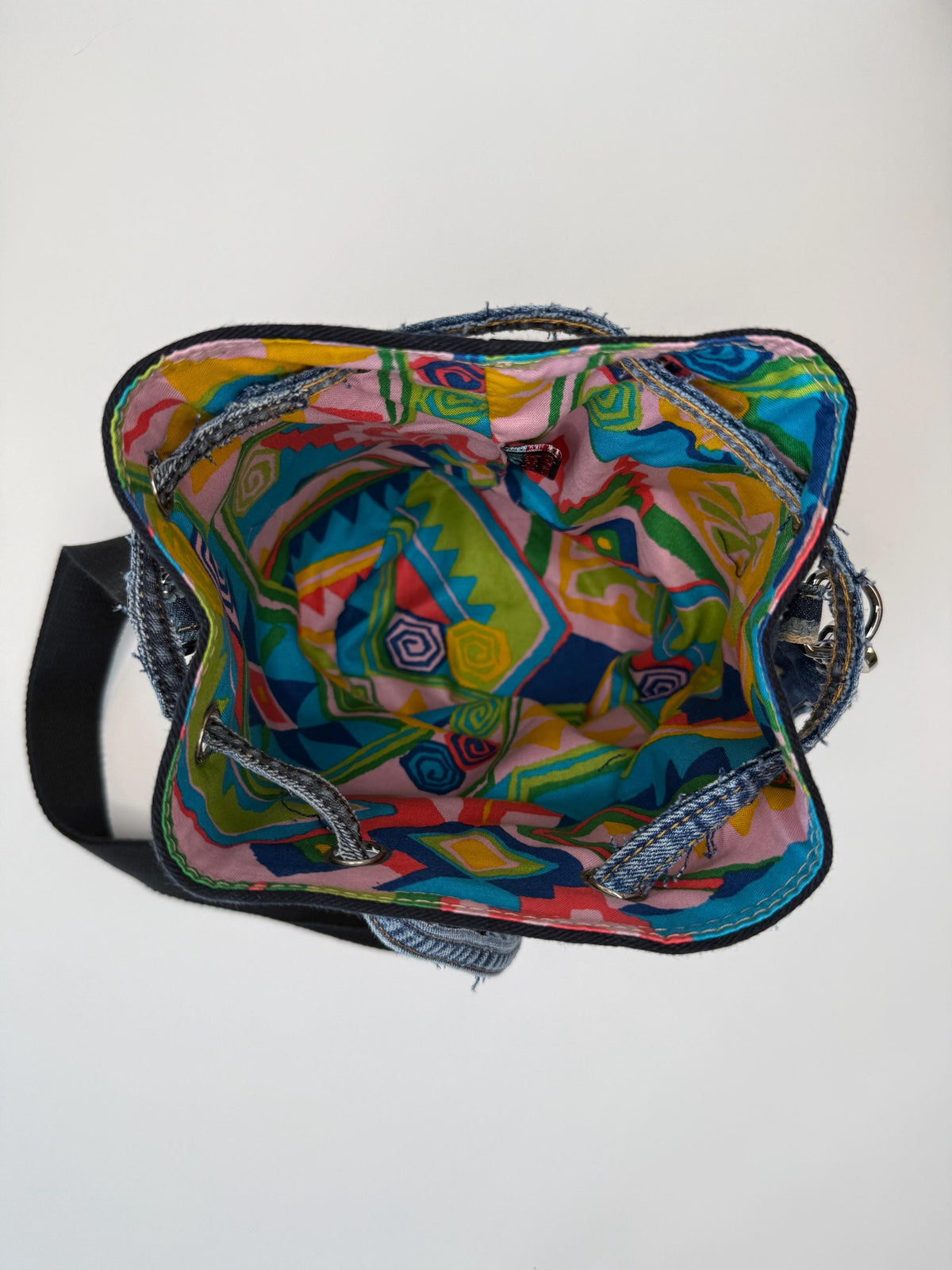 Upcycled Denim Bucket Crossbody Bag Purse