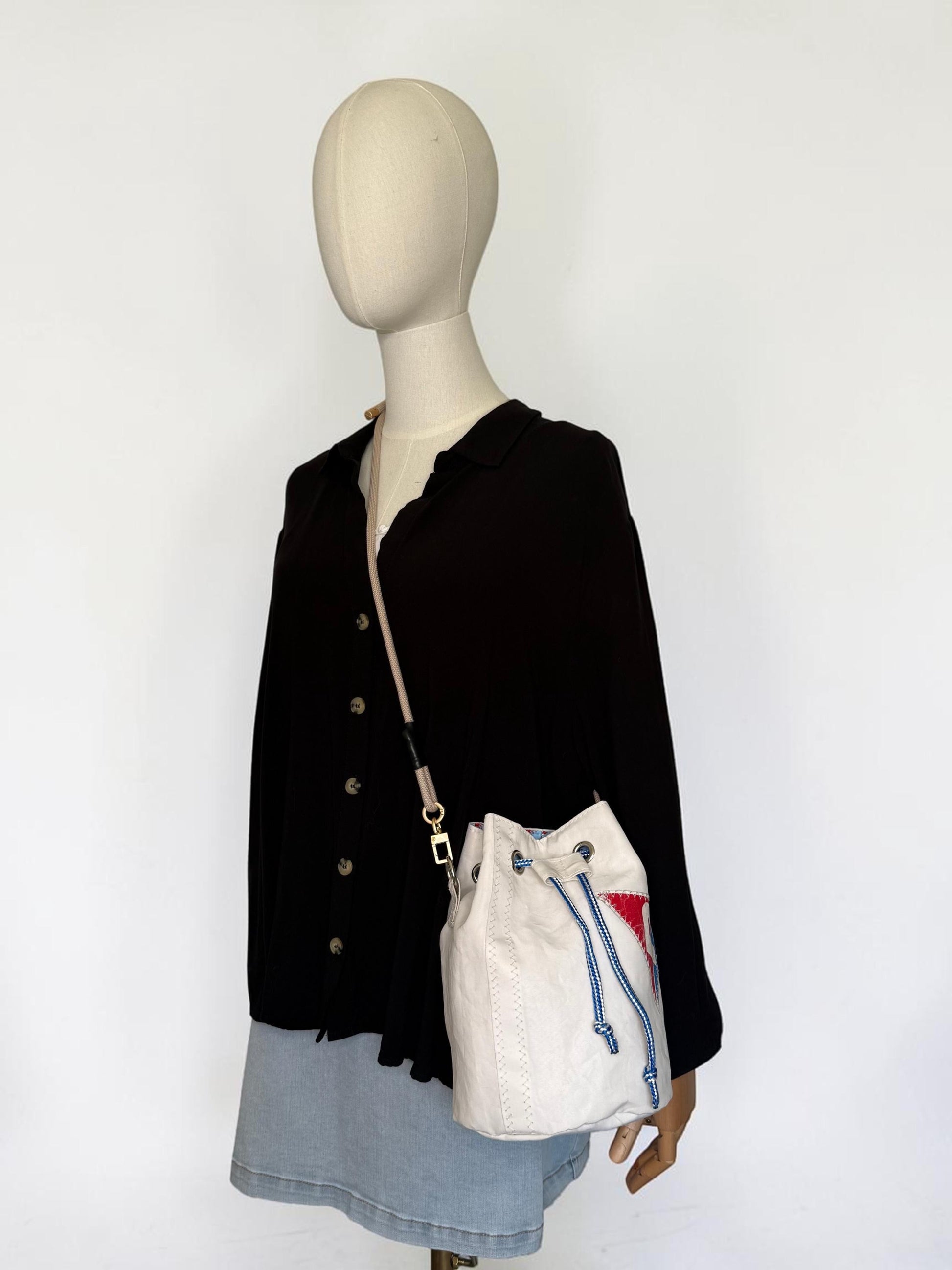 Upcycled Sailcloth Bucket Crossbody Bag Purse (BB1)