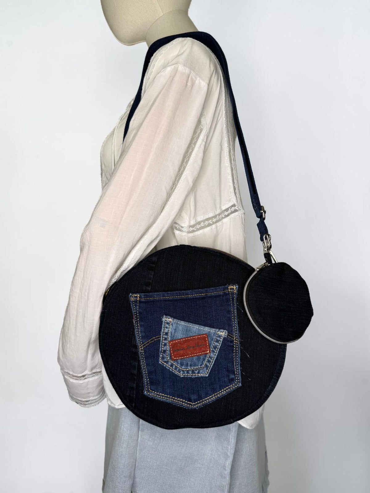 Recycled Denim Circle Crossbody Bag