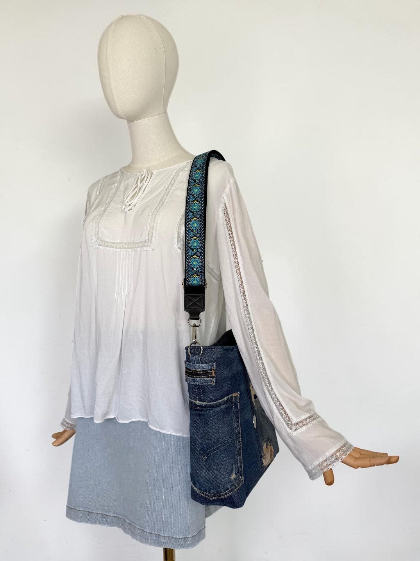 Upcycled Denim Crossbody Compass Bag Purse (CB8)