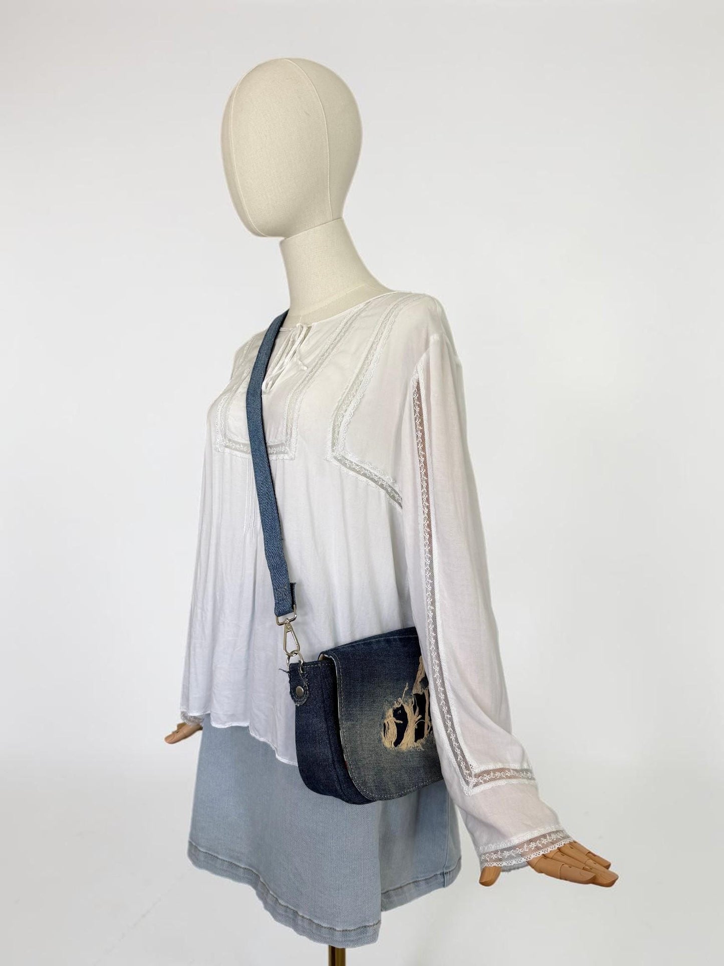 Upcycled Denim Saddlebag Purse – Handmade, One-of-a-Kind