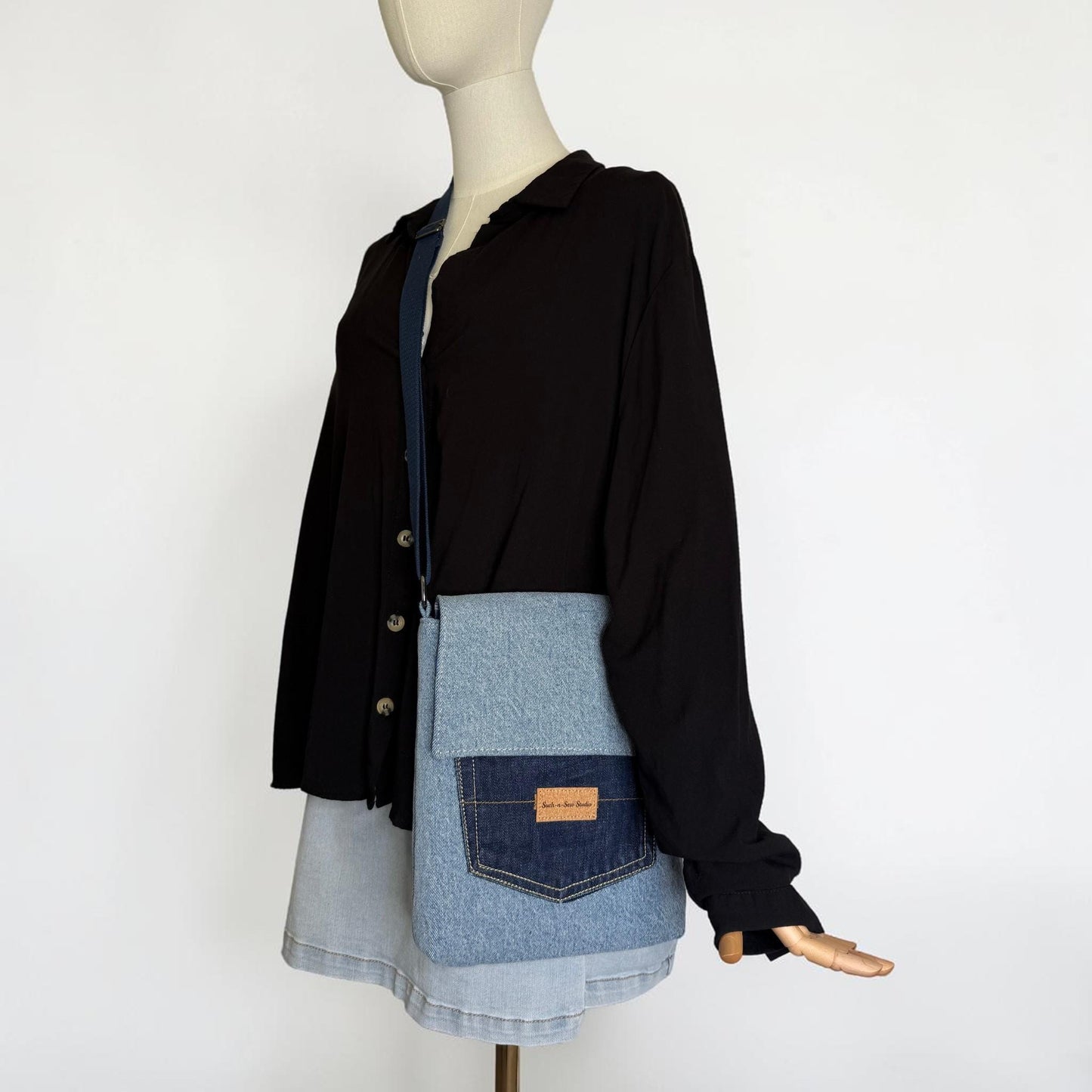 Upcycled Denim Messenger Bag With Anti-Theft Wallet