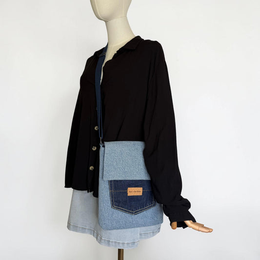 Upcycled Denim Messenger Bag With Anti-Theft Wallet