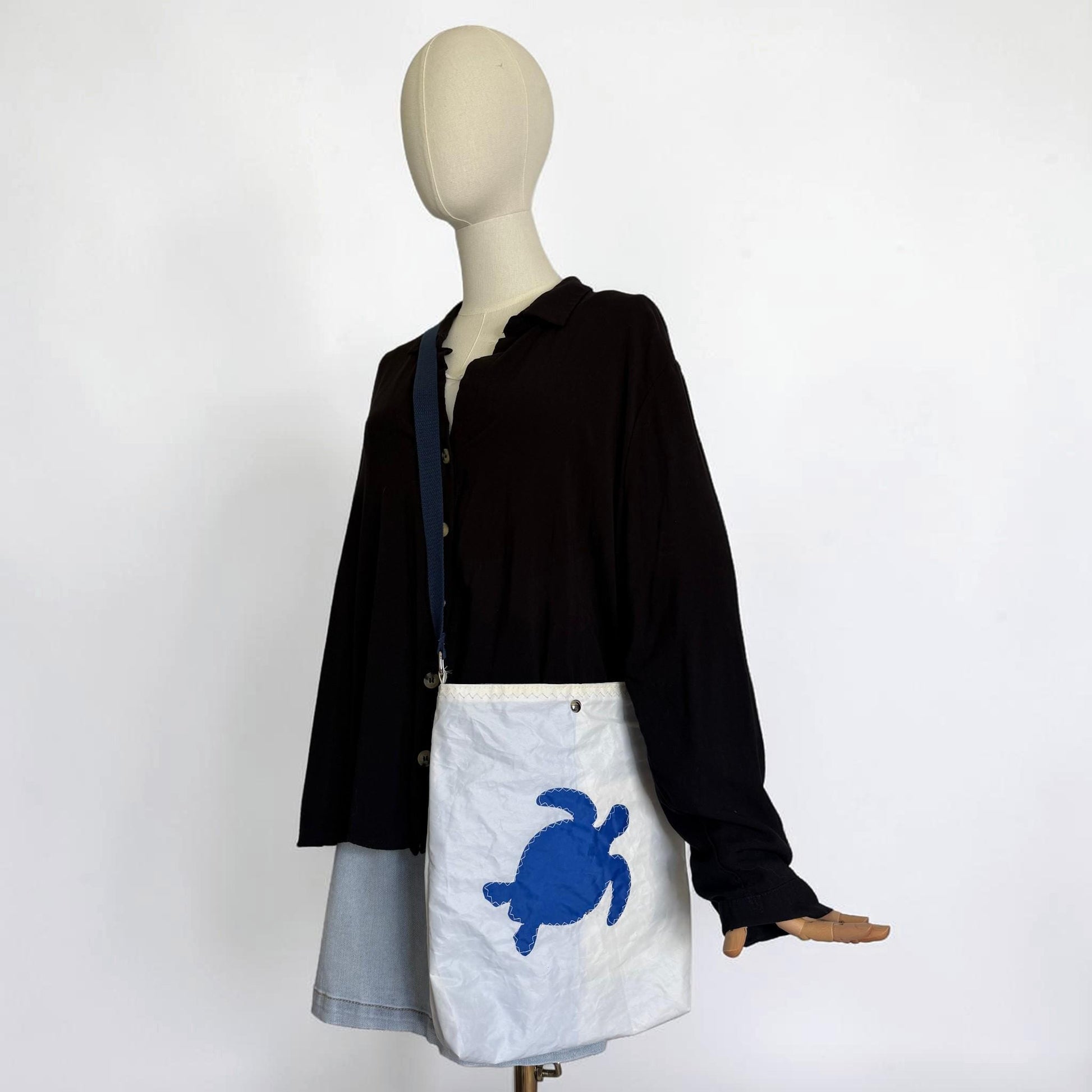Upcycled Sail Turtle and Whale Tail Tote Purse Bag