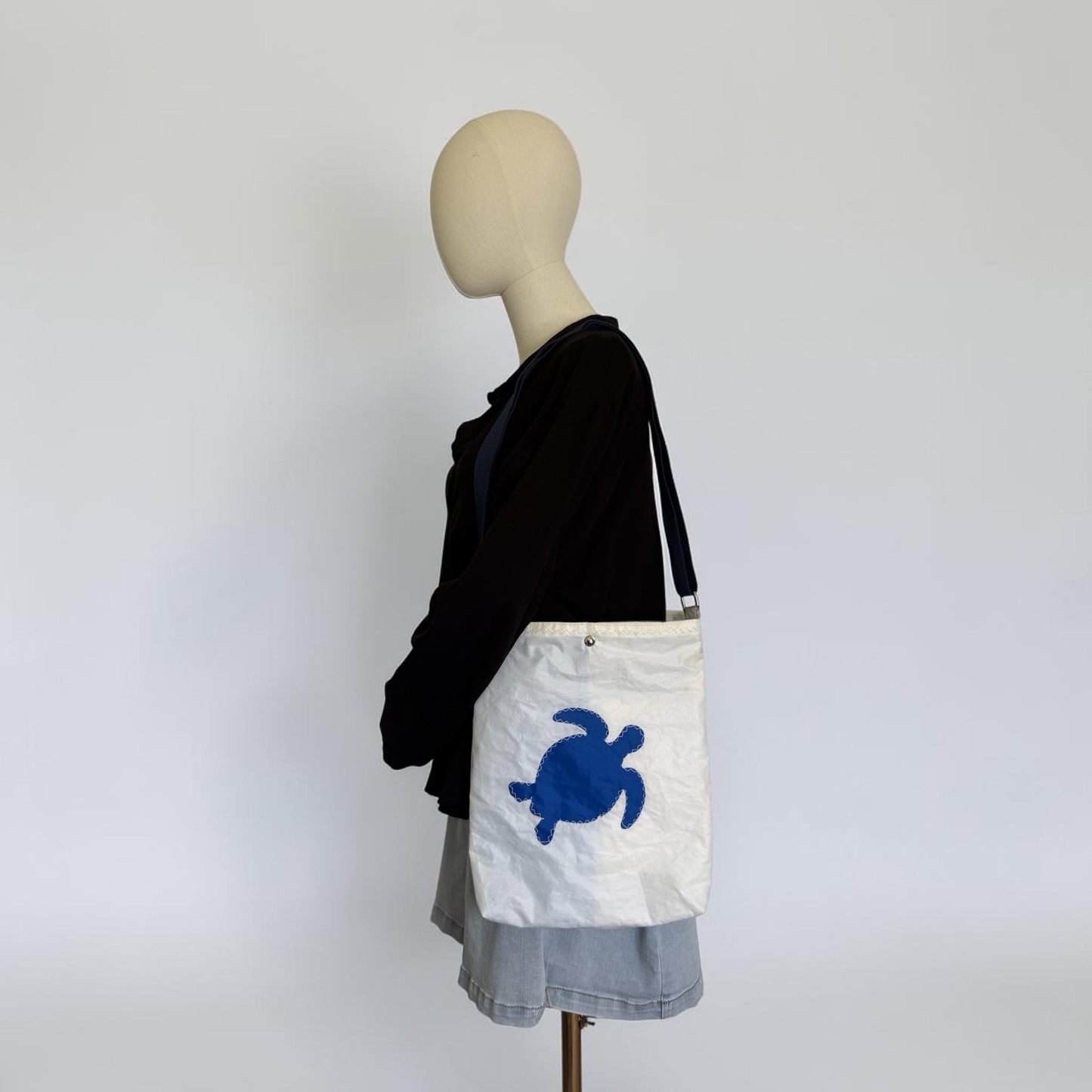 Upcycled Sail Turtle and Whale Tail Tote Purse Bag
