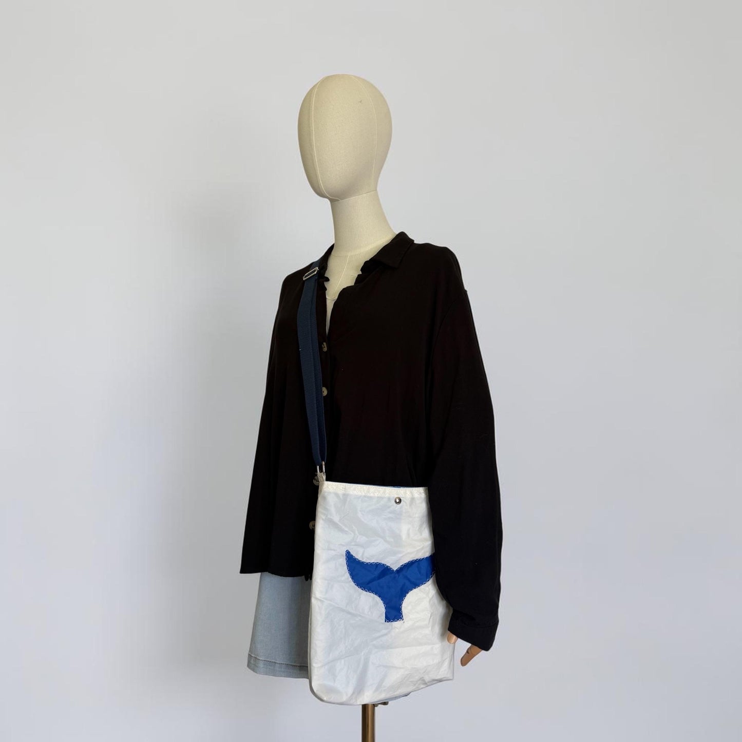 Upcycled Sail Turtle and Whale Tail Tote Purse Bag