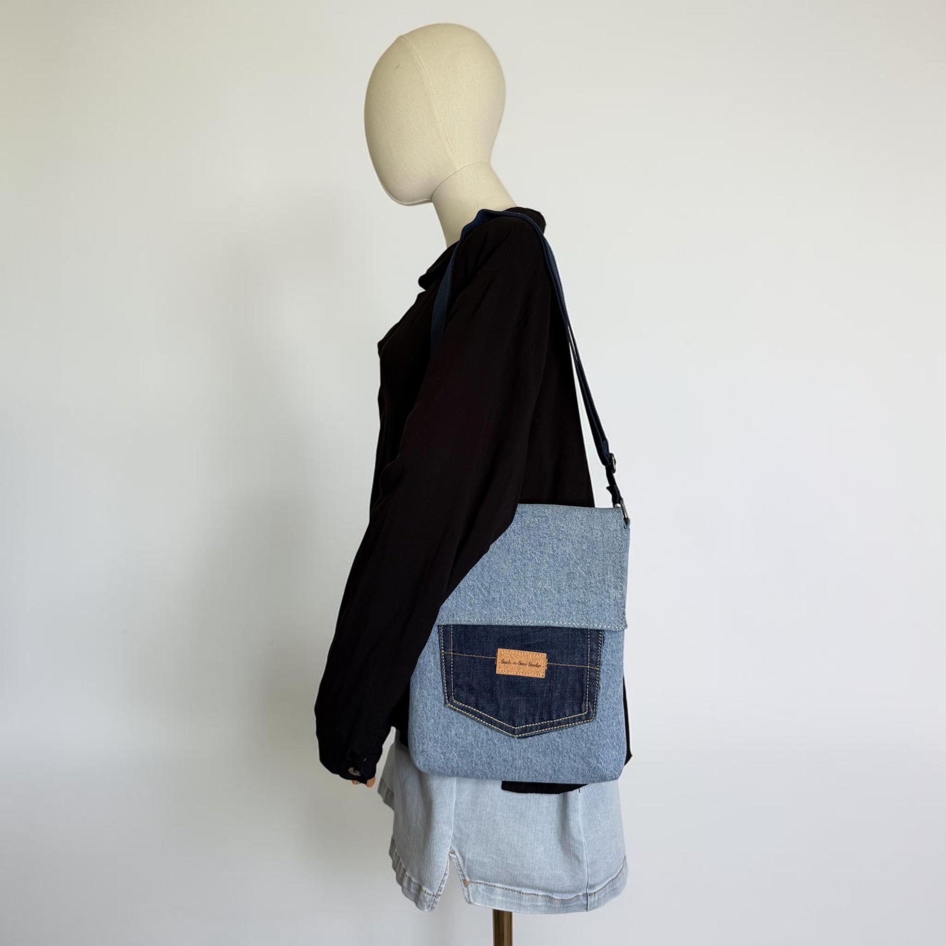 Upcycled Denim Messenger Bag With Anti-Theft Wallet
