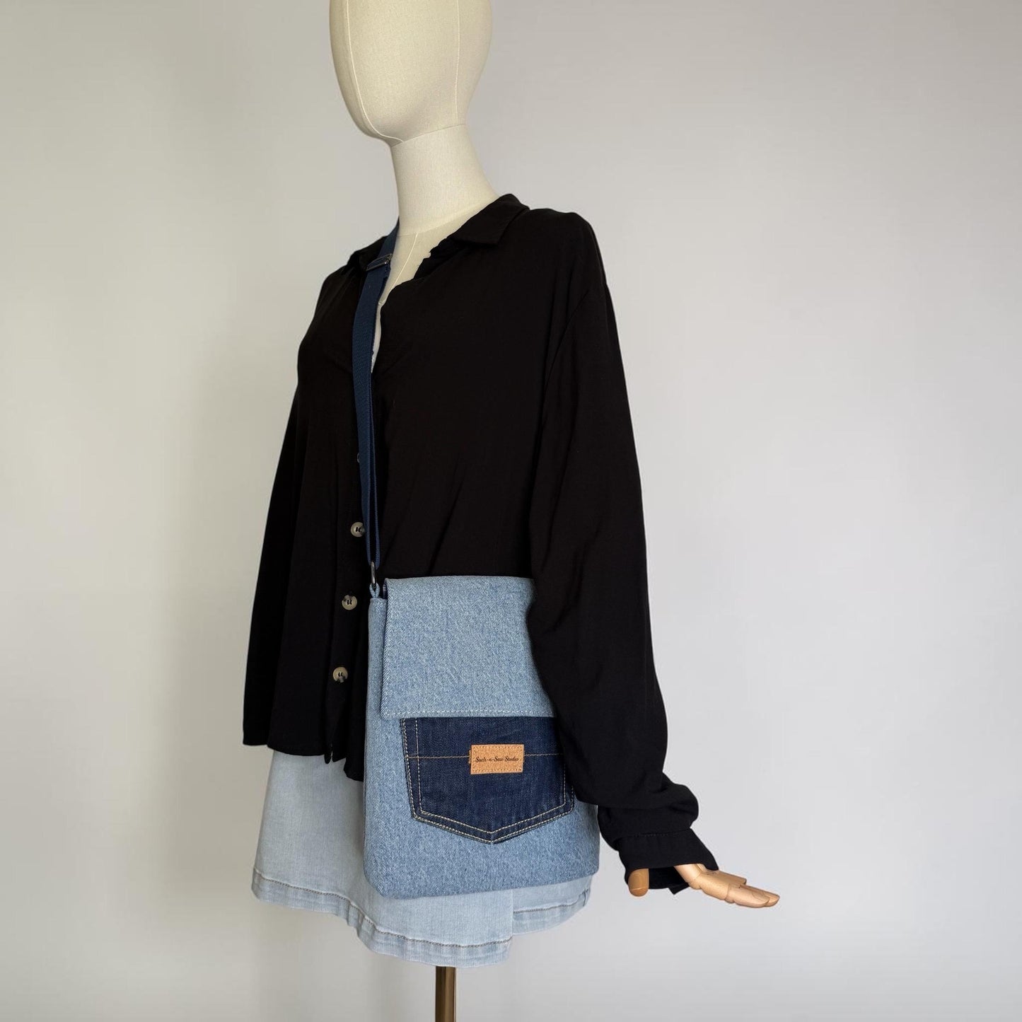 Upcycled Denim Messenger Bag With Anti-Theft Wallet