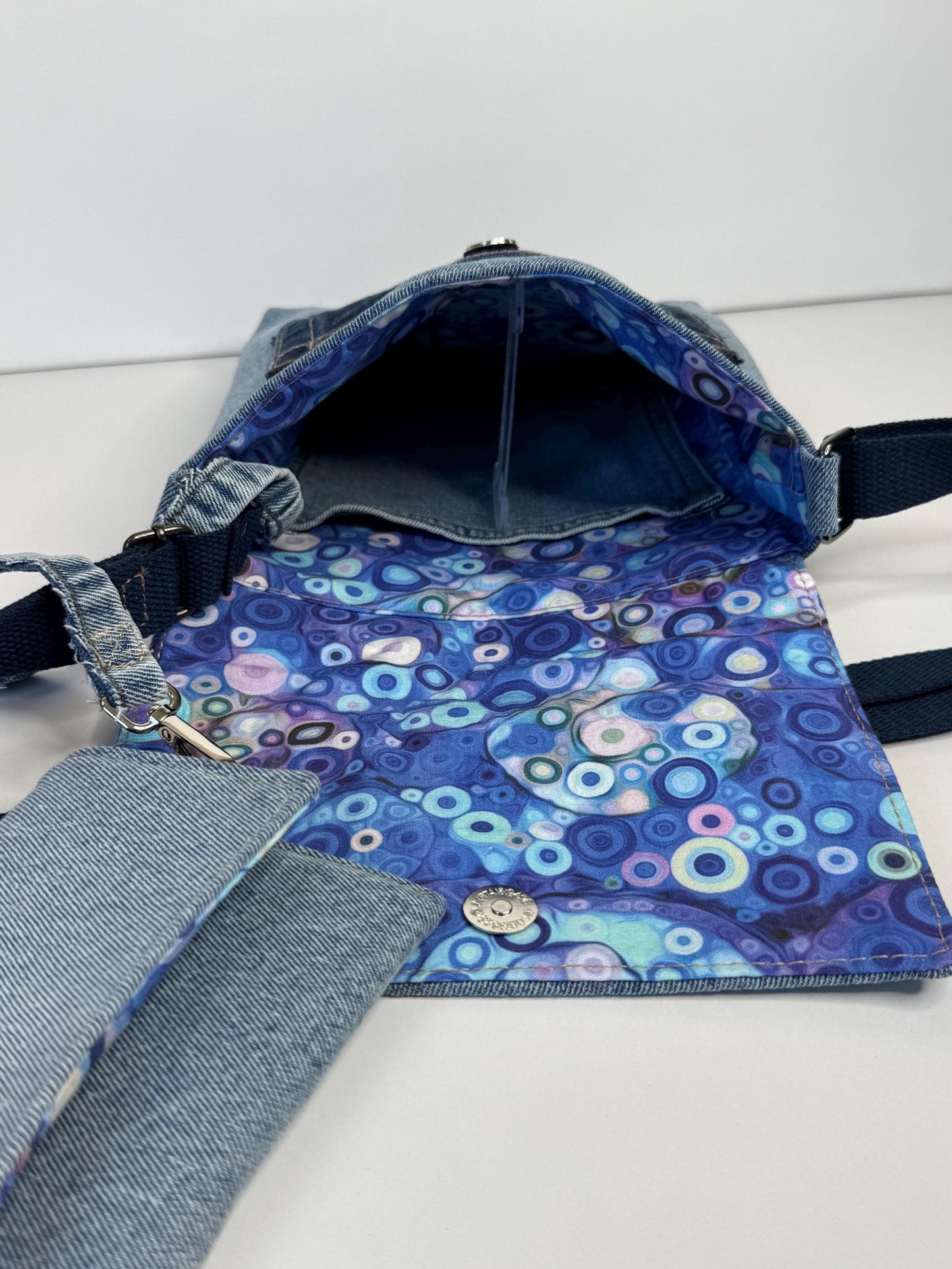 Upcycled Denim Messenger Bag With Anti-Theft Wallet