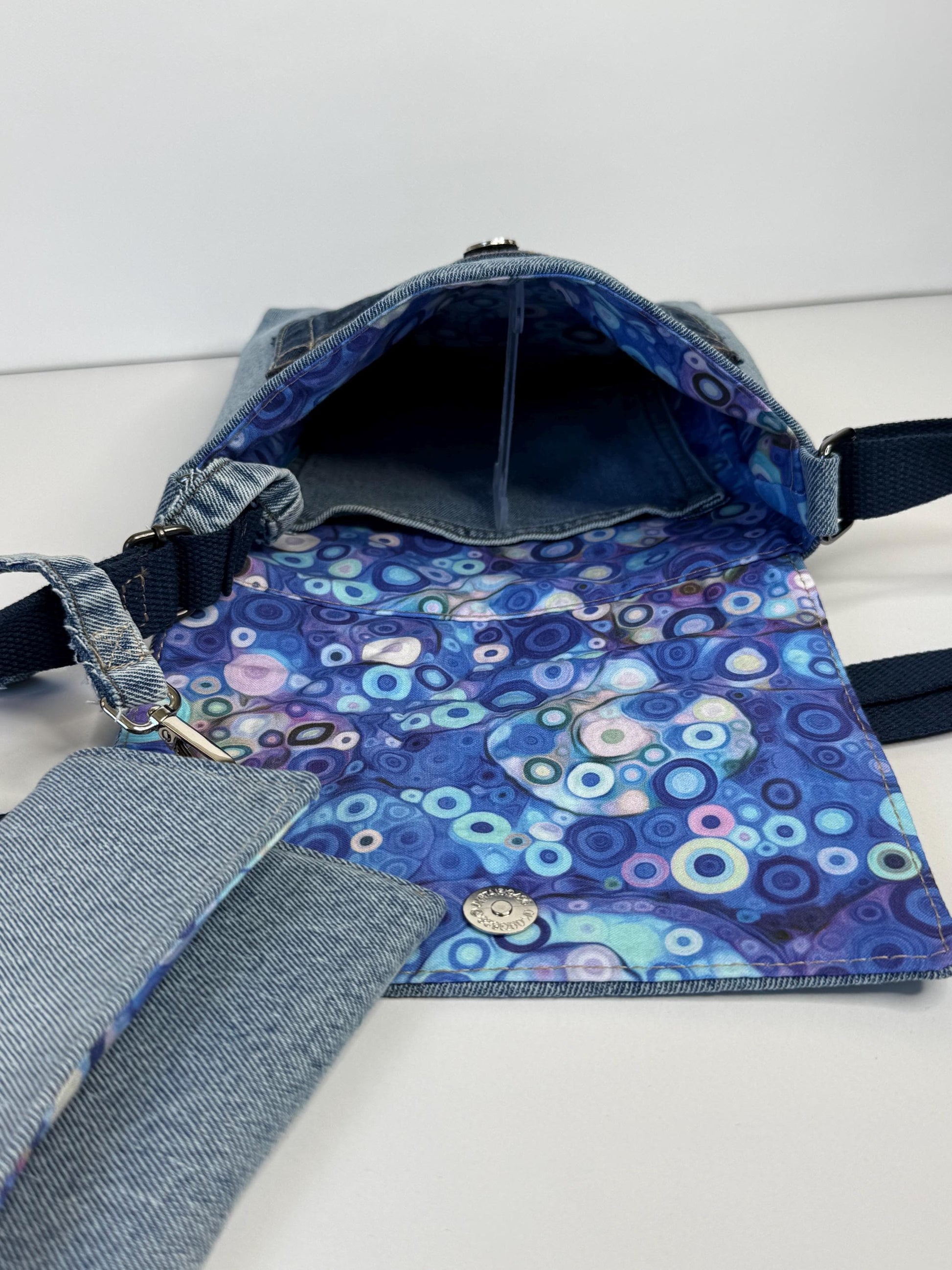 Upcycled Denim Messenger Bag With Anti-Theft Wallet