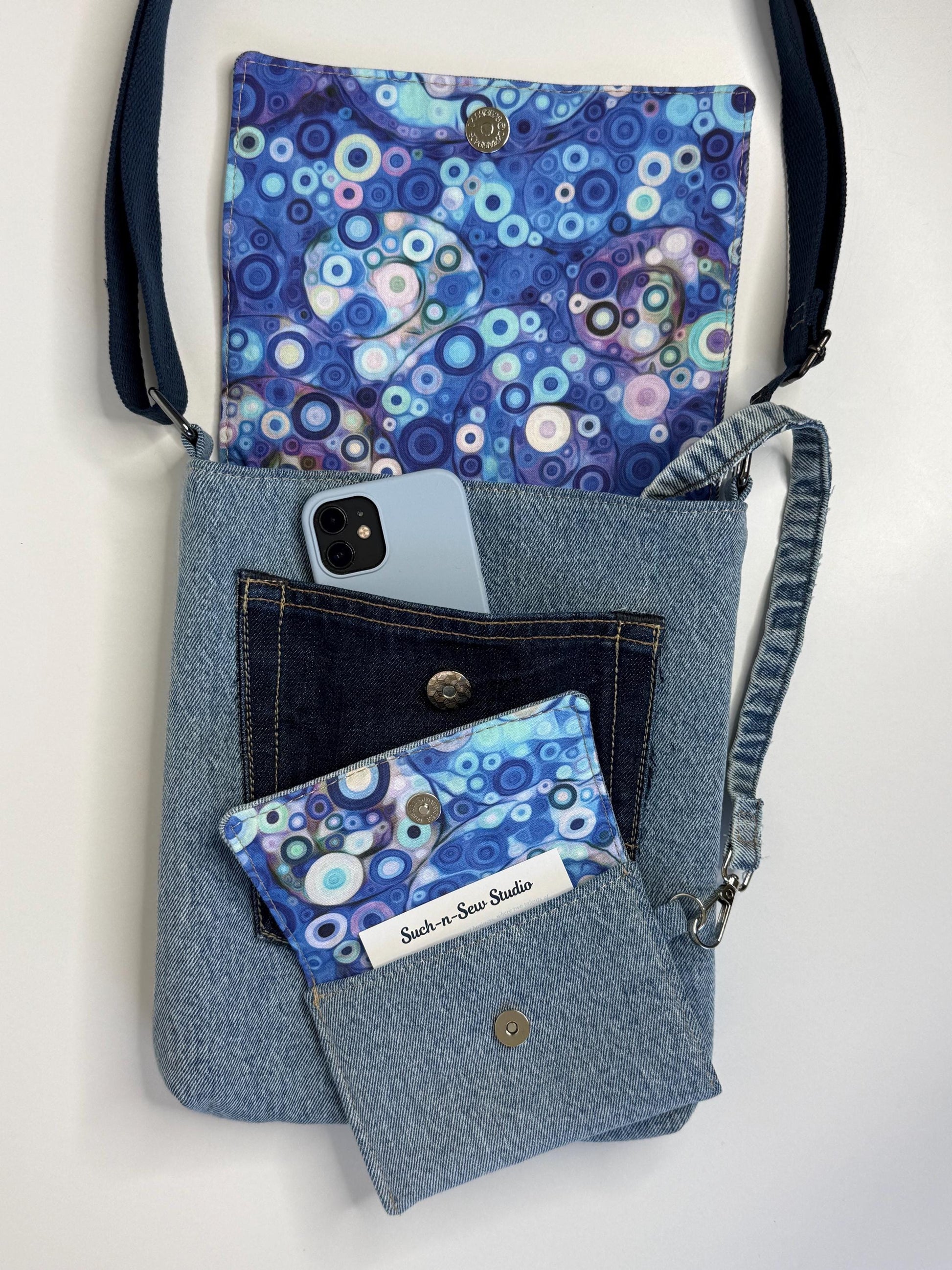 Upcycled Denim Messenger Bag With Anti-Theft Wallet