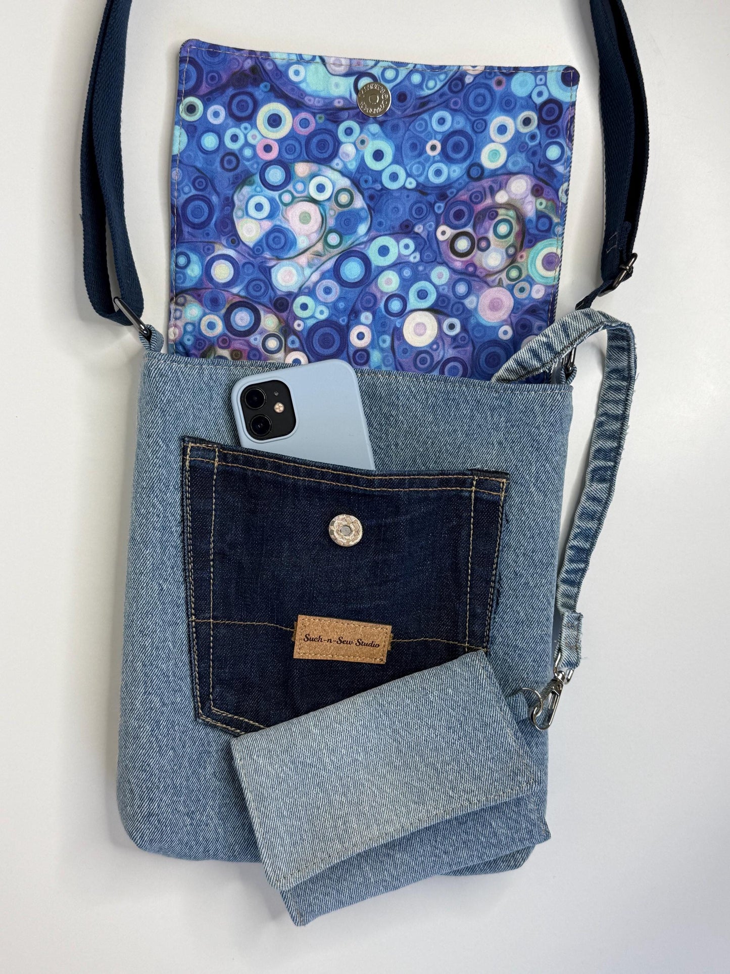 Upcycled Denim Messenger Bag With Anti-Theft Wallet