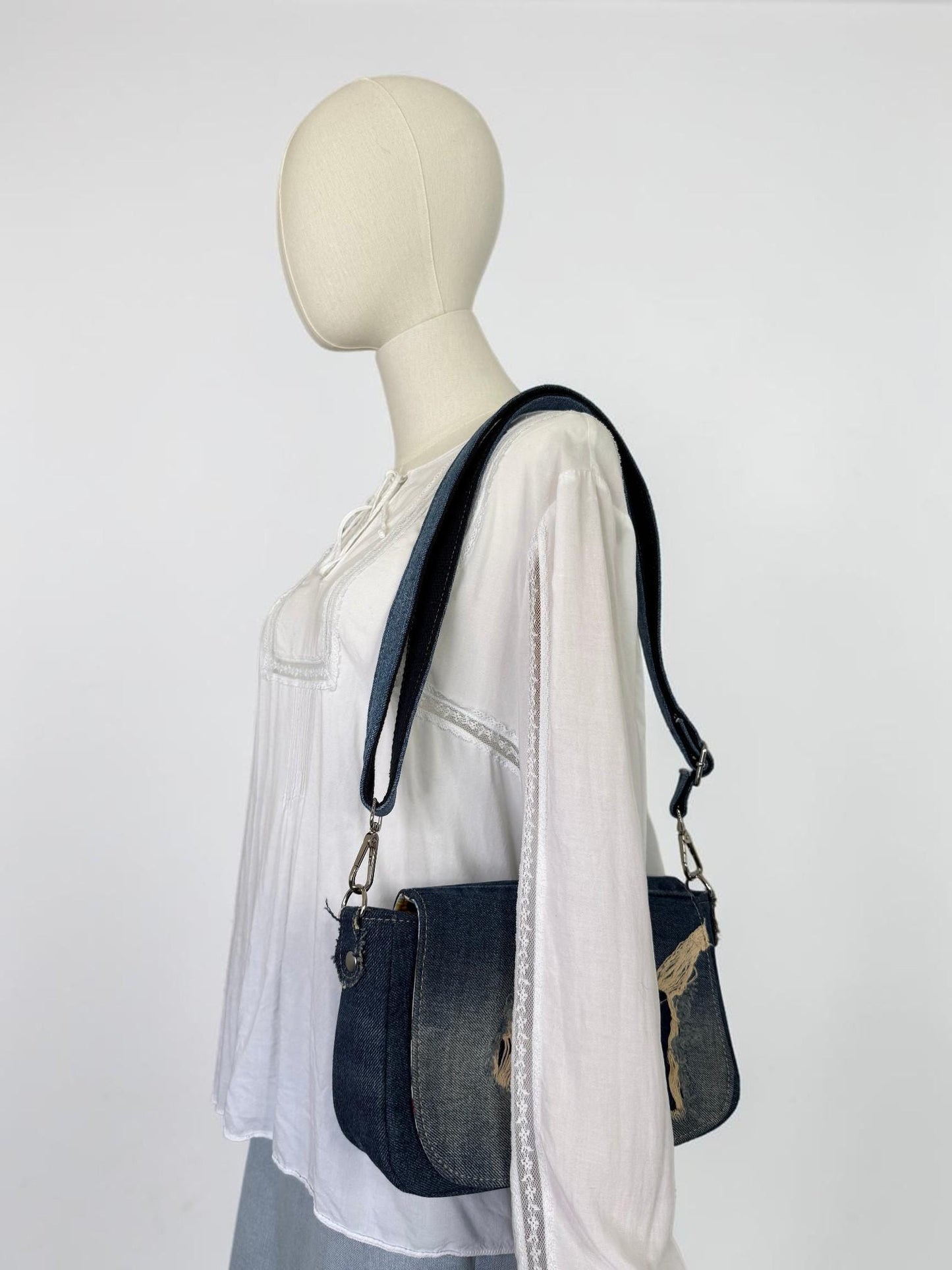 Upcycled Denim Saddlebag Purse – Handmade, One-of-a-Kind