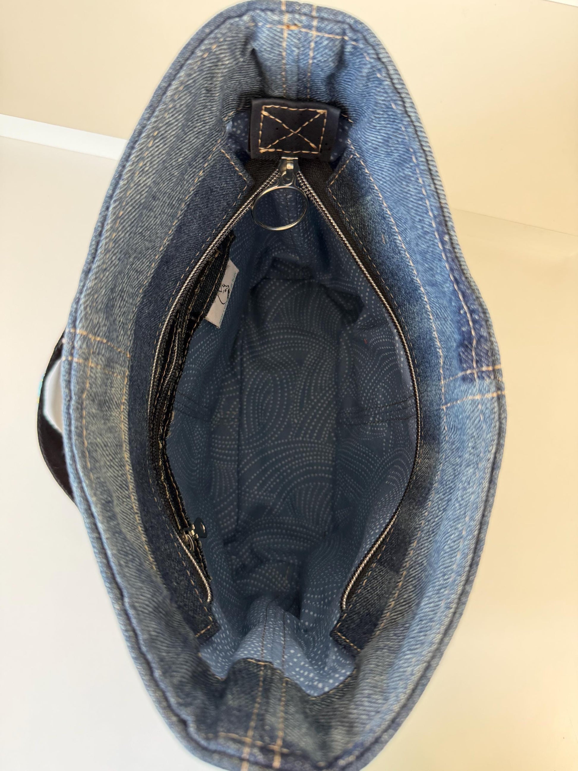 Upcycled Denim Crossbody Compass Bag Purse (CB8)