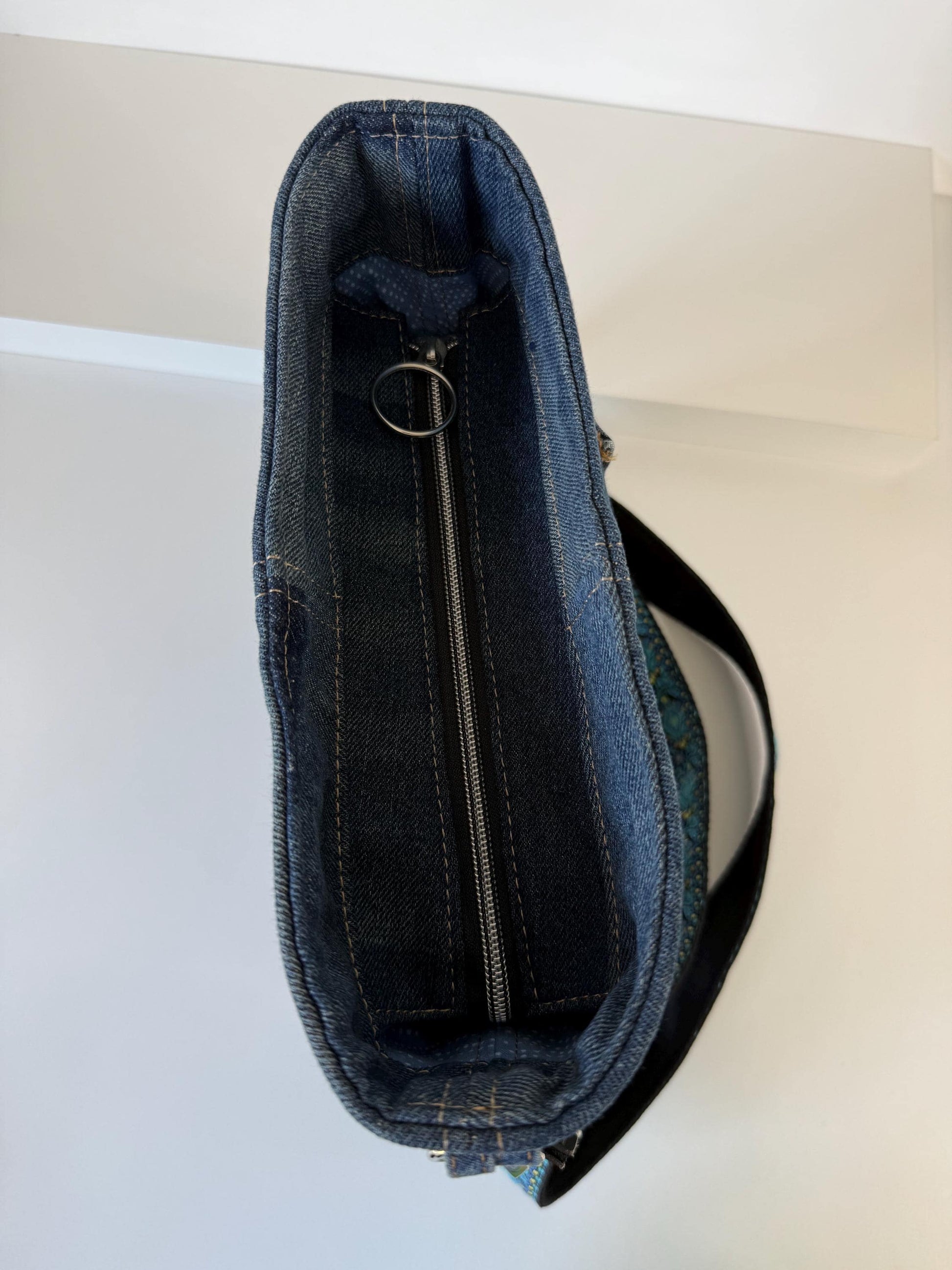 Upcycled Denim Crossbody Compass Bag Purse (CB8)