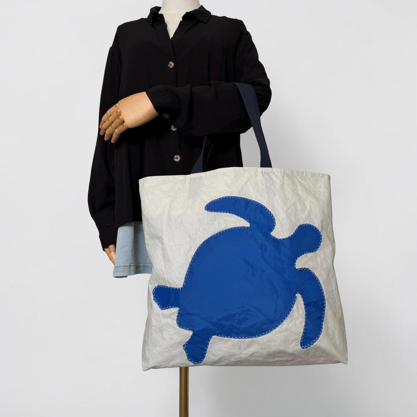 Upcycled Sail Tote with Sea Turtle