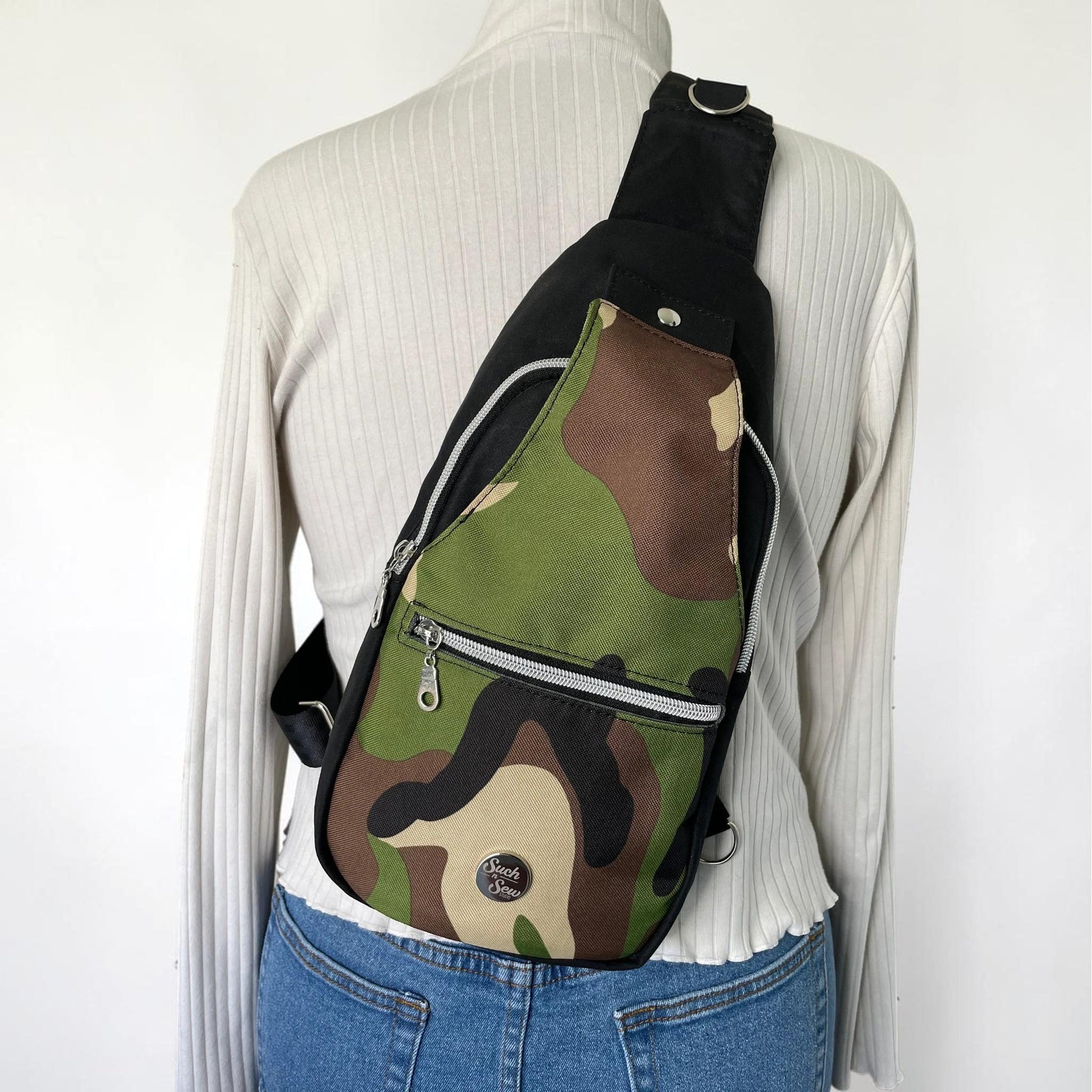 Camouflage Waxed Canvas Sling Bag Crossbody