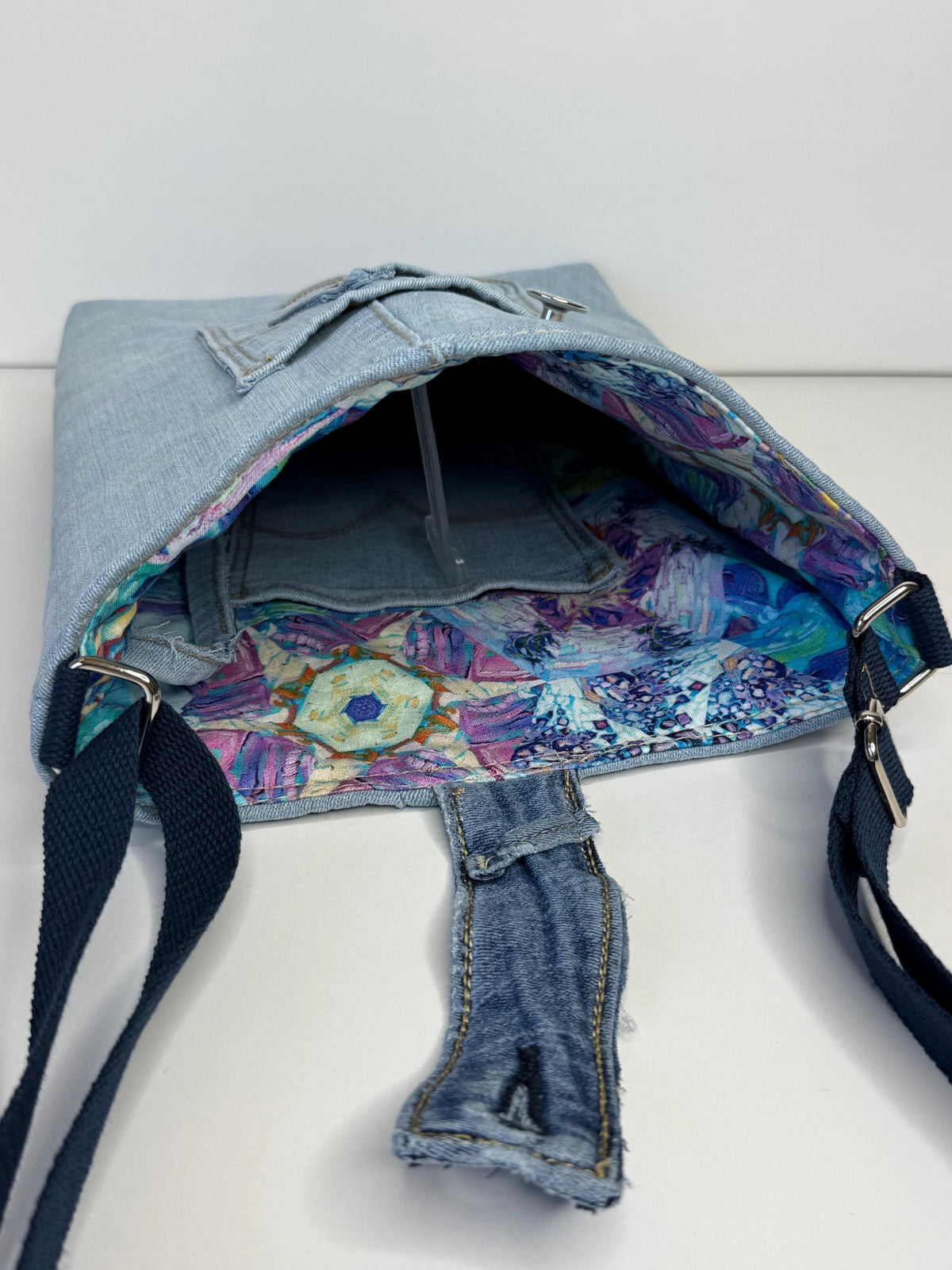 Upcycled Denim Jeans Crossbody Tote Bag
