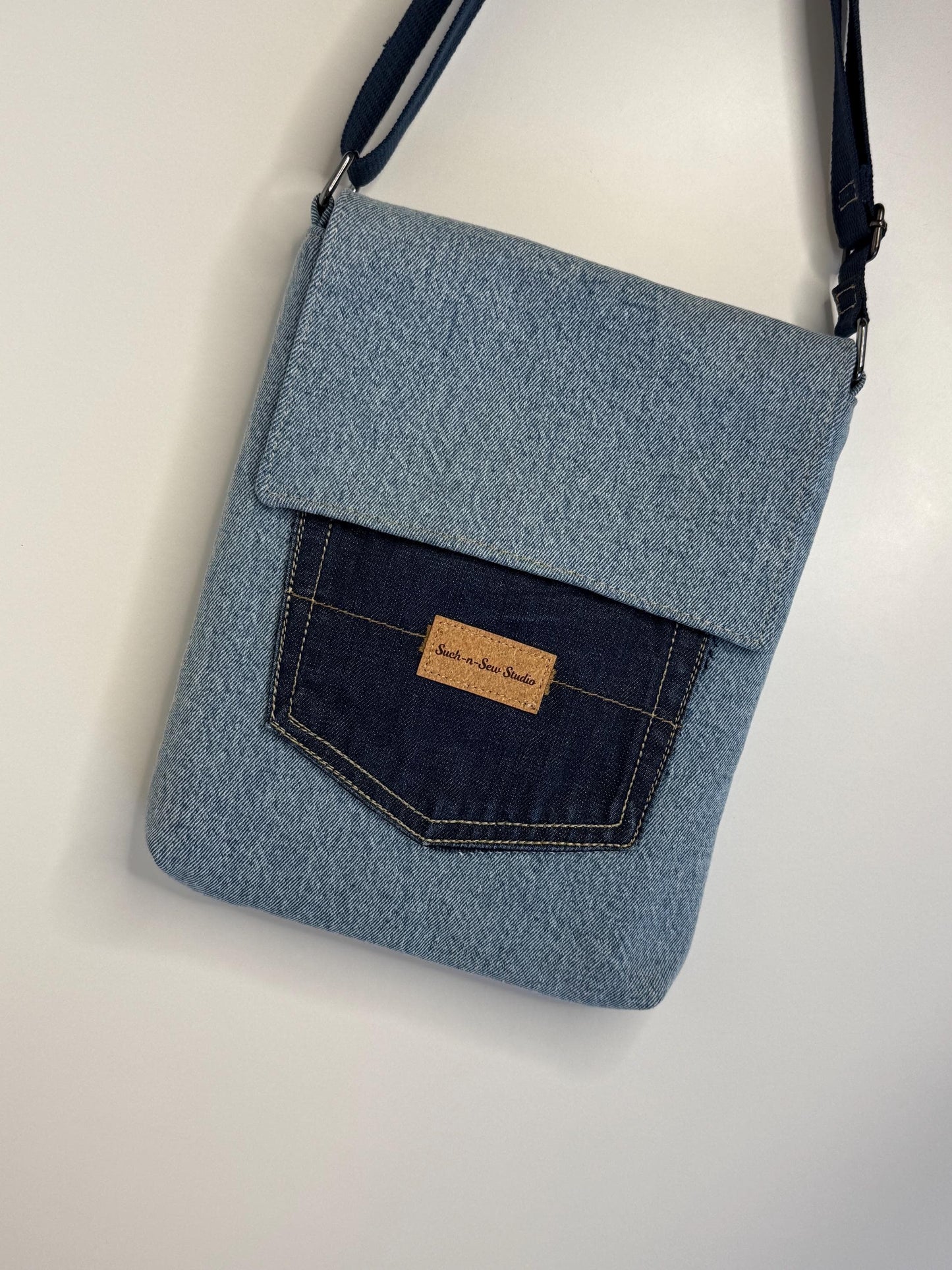 Upcycled Denim Messenger Bag With Anti-Theft Wallet
