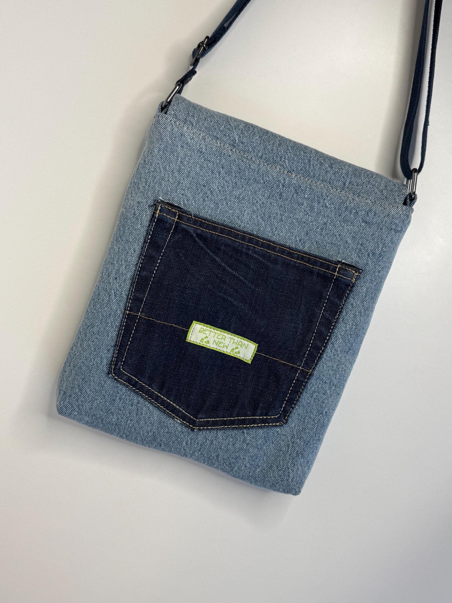 Upcycled Denim Messenger Bag With Anti-Theft Wallet