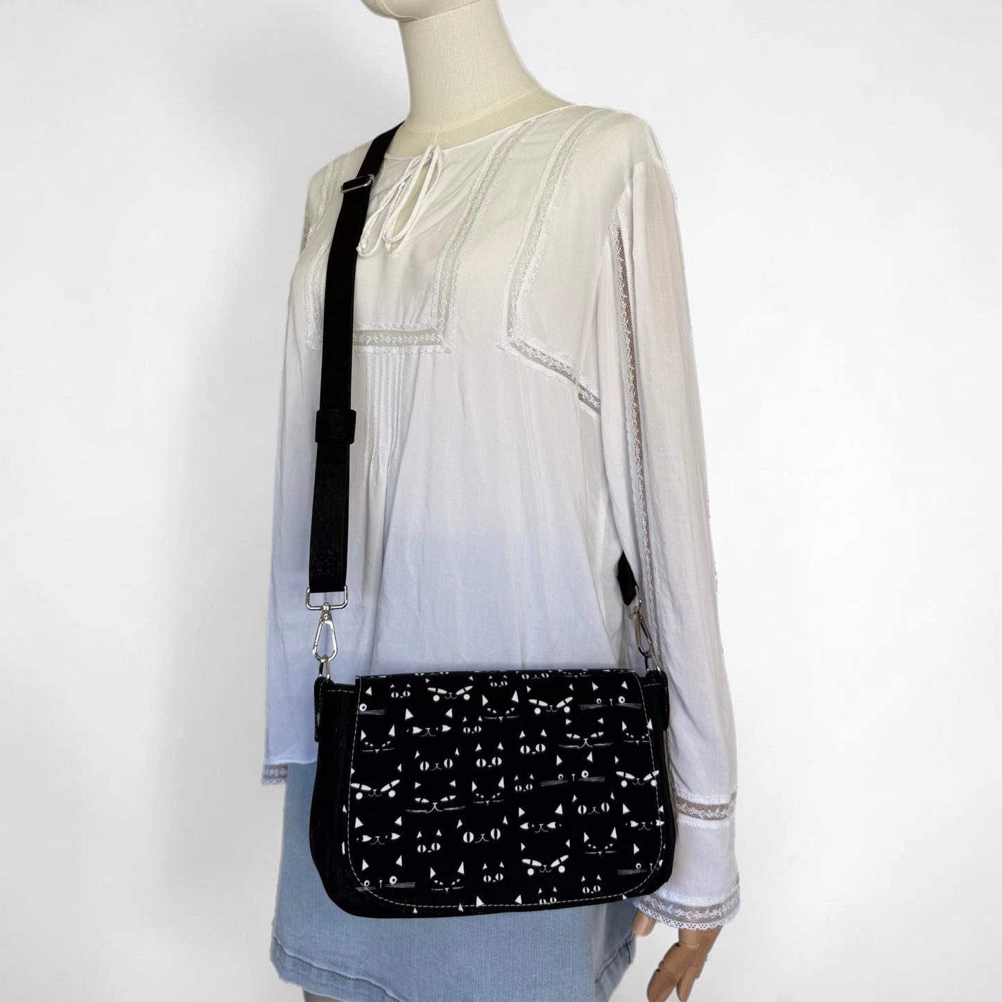 Sneaky Cats and Cork Saddlebag Crossbody Bag Purse