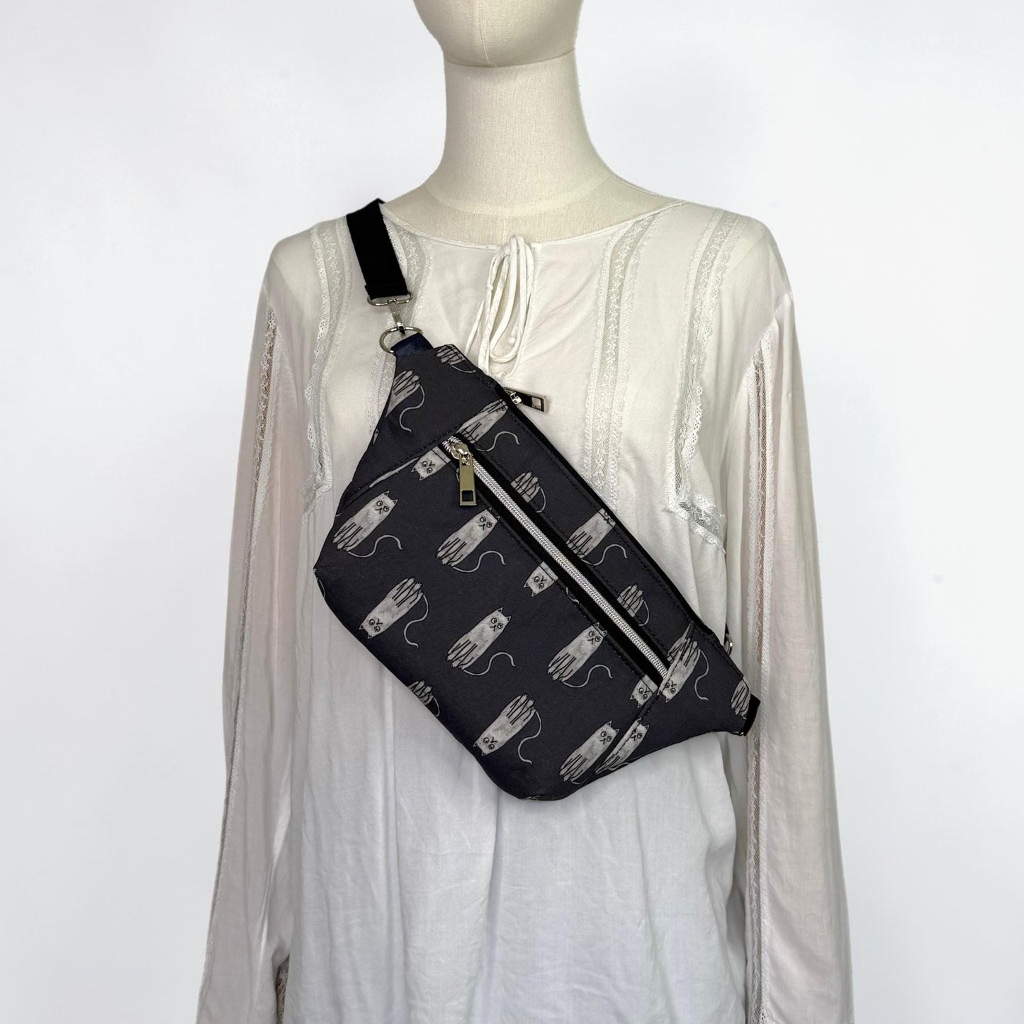 Grumpy Grey Cat Sling Bag Belt Bag