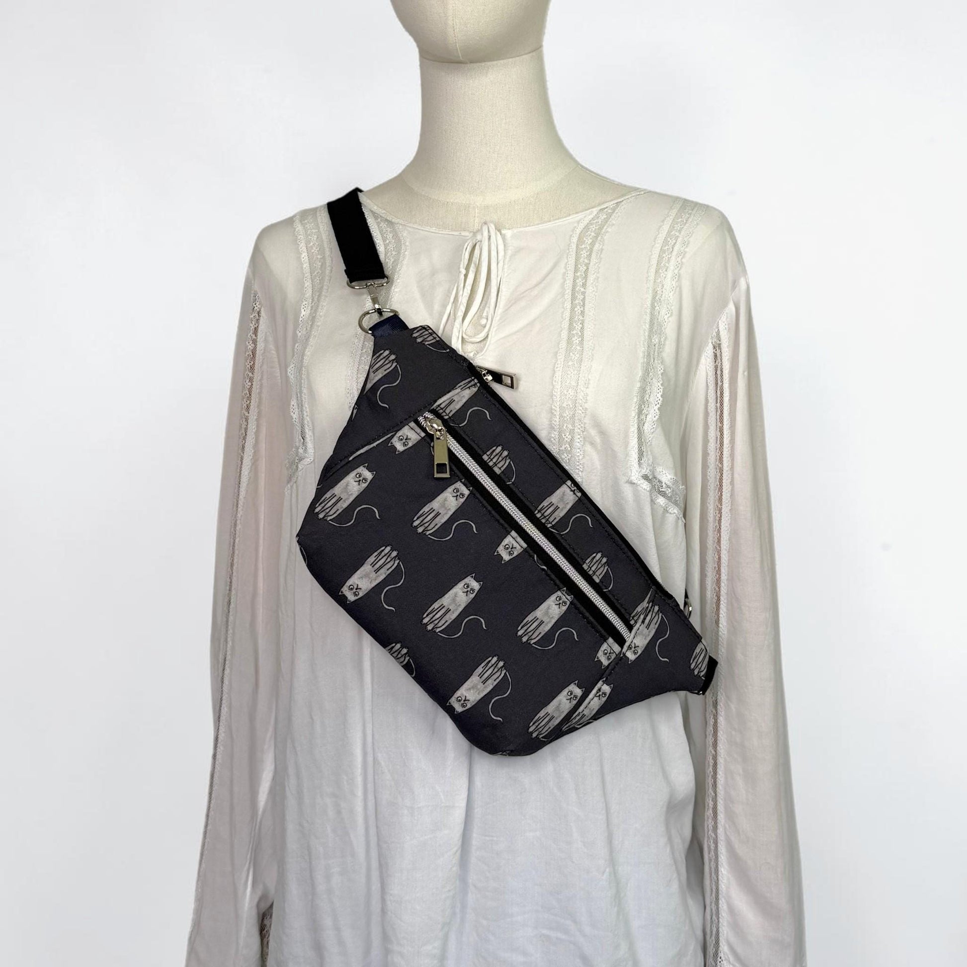 Grumpy Grey Cat Sling Bag Belt Bag