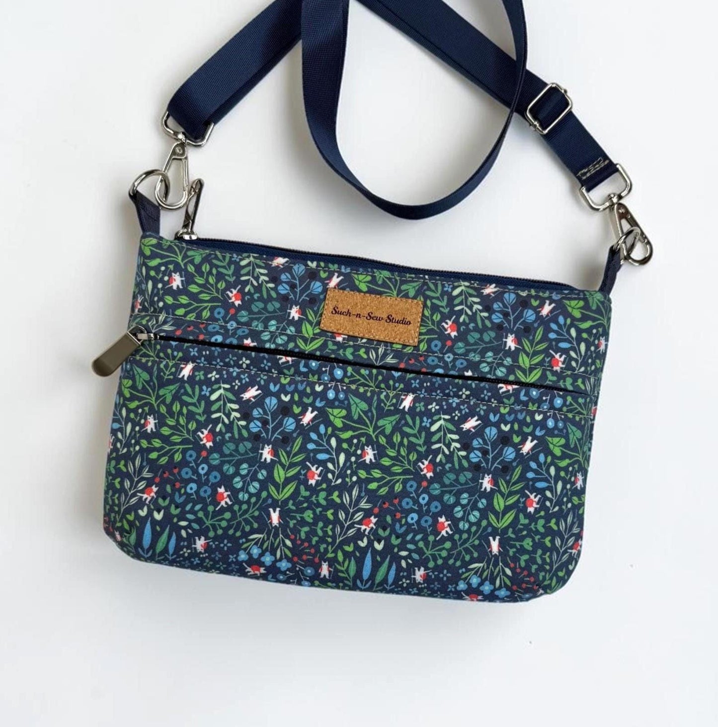 Tiny Cat Wearing Tiny Backpack in a Flower Field Crossbody