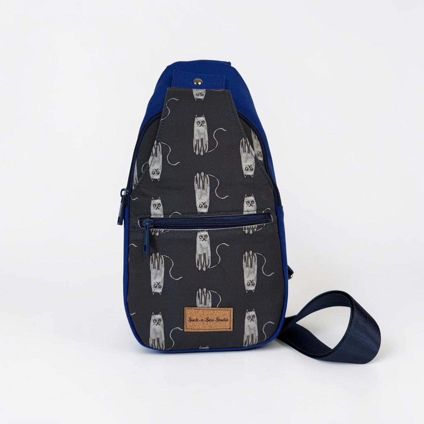 Grouchy Grey Cat Retro Sling Bag