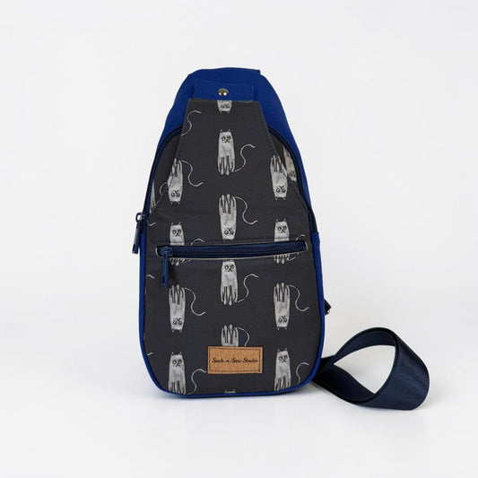 Grouchy Grey Cat Retro Sling Bag
