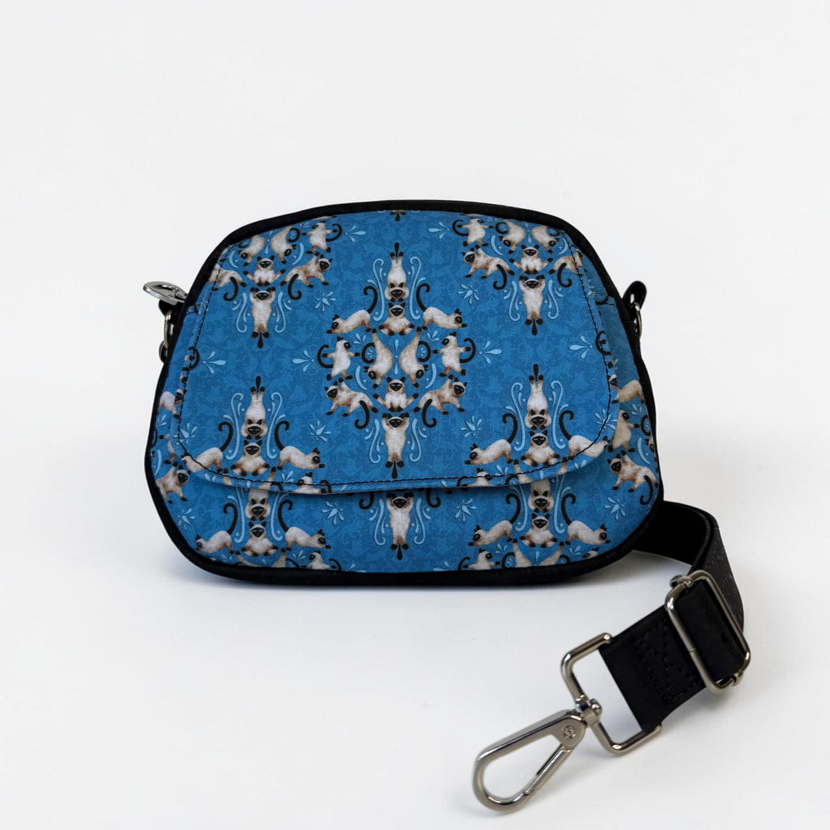 Siamese Cat Damask Itty Bitty Bowler Bag