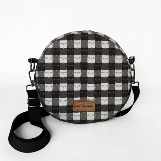 Cat Gingham Circle Crossbody Bag Purse