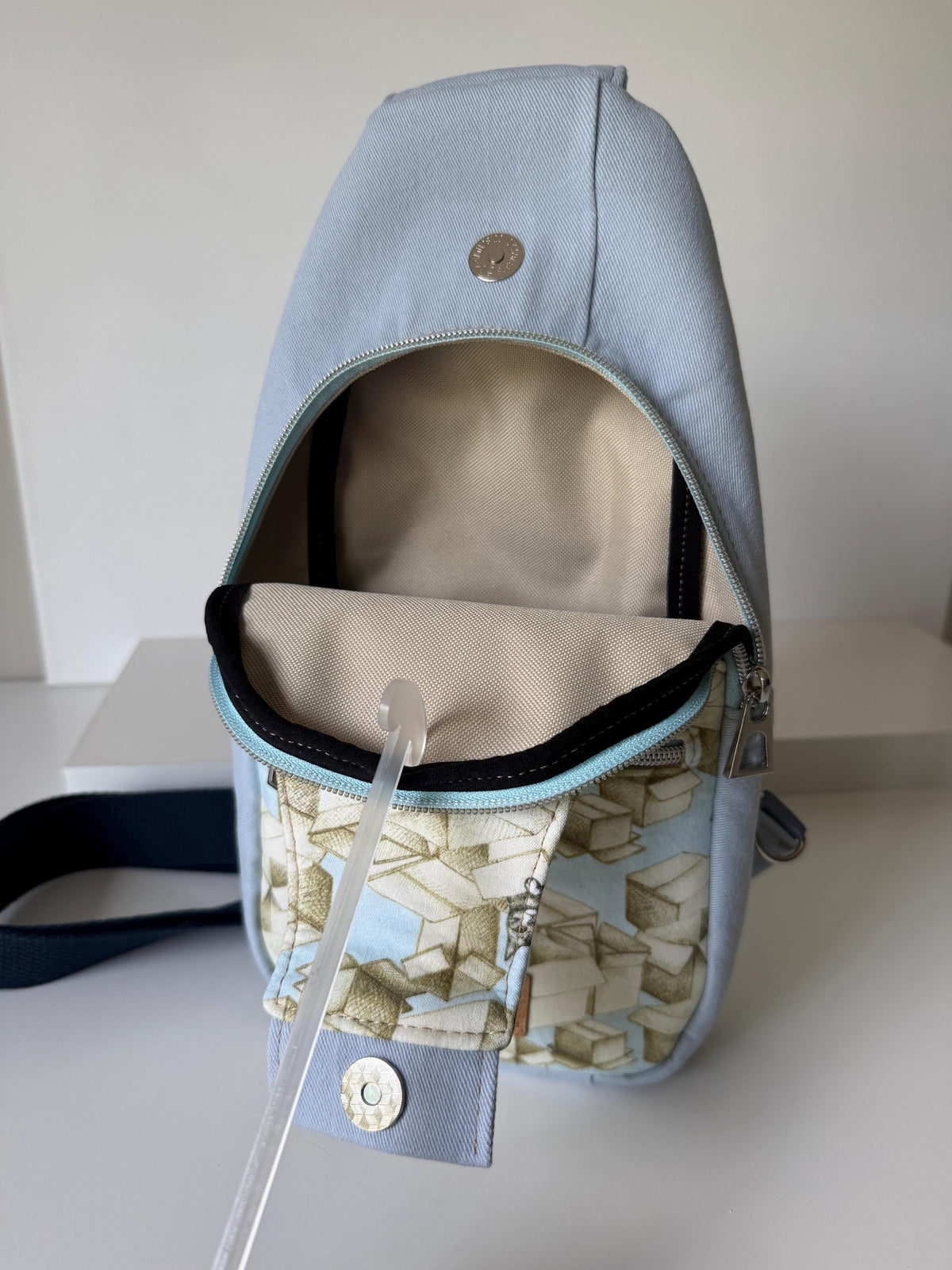Grey Tabby Cat in Boxes Retro Style Sling Bag