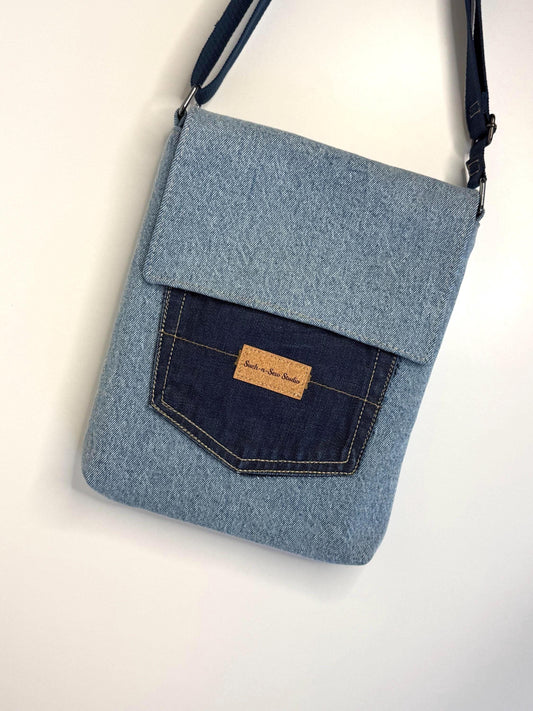 Upcycled Denim Messenger Bag With Anti-Theft Wallet