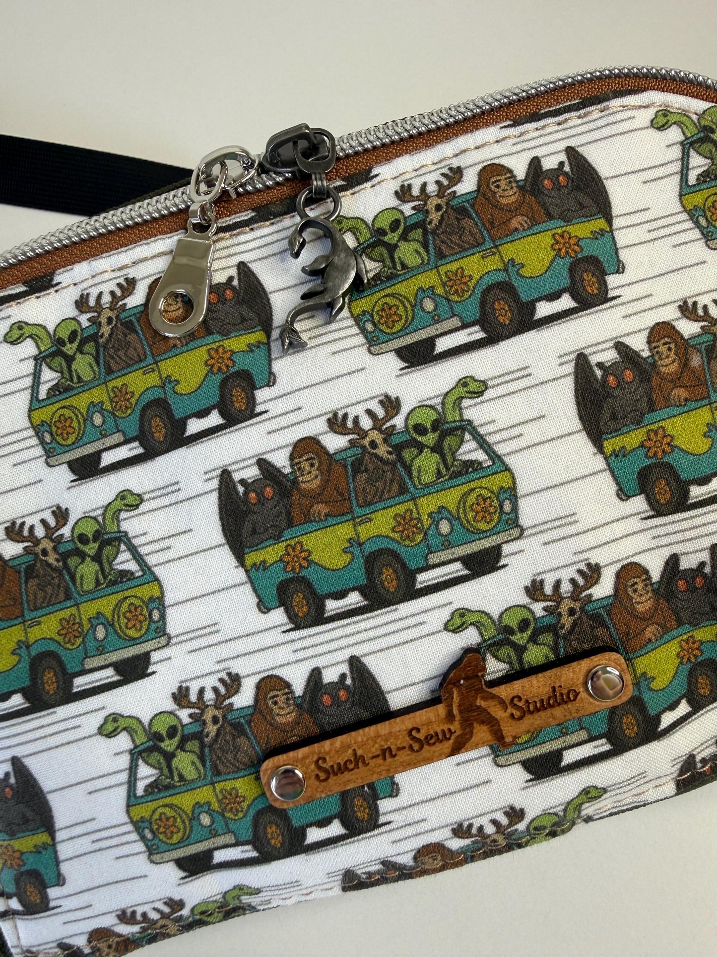 Cryptids Riding in Mystery Machine Sling Bag Waist Fanny Pack