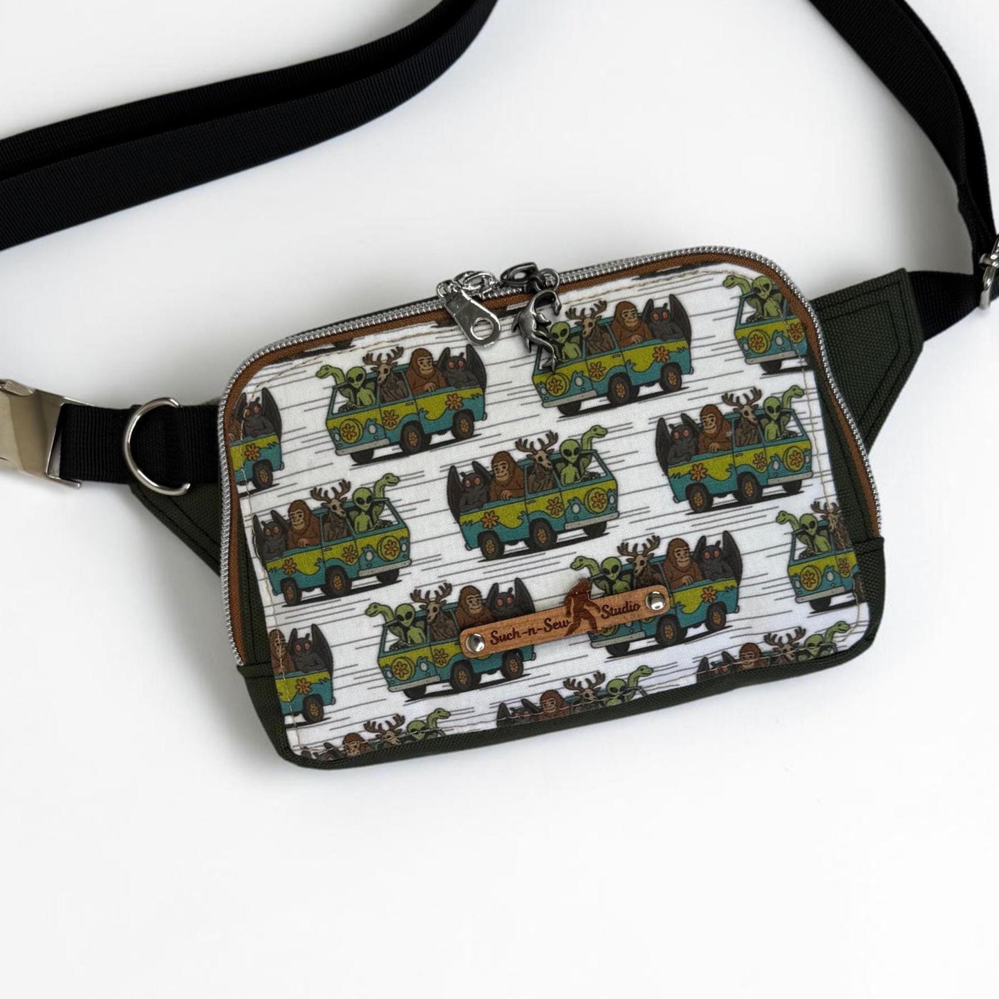 Cryptids Riding in Mystery Machine Sling Bag Waist Fanny Pack
