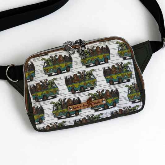 Cryptids Riding in Mystery Machine Sling Bag Waist Fanny Pack
