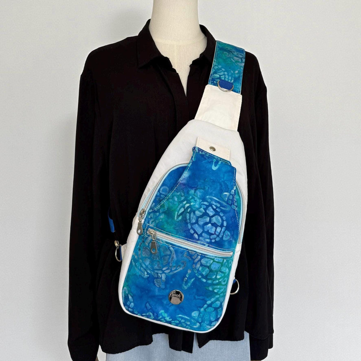Upcycled Sailcloth and Batik Turtle Sling Bag