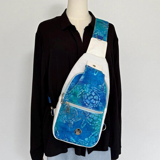 Upcycled Sailcloth and Batik Turtle Sling Bag