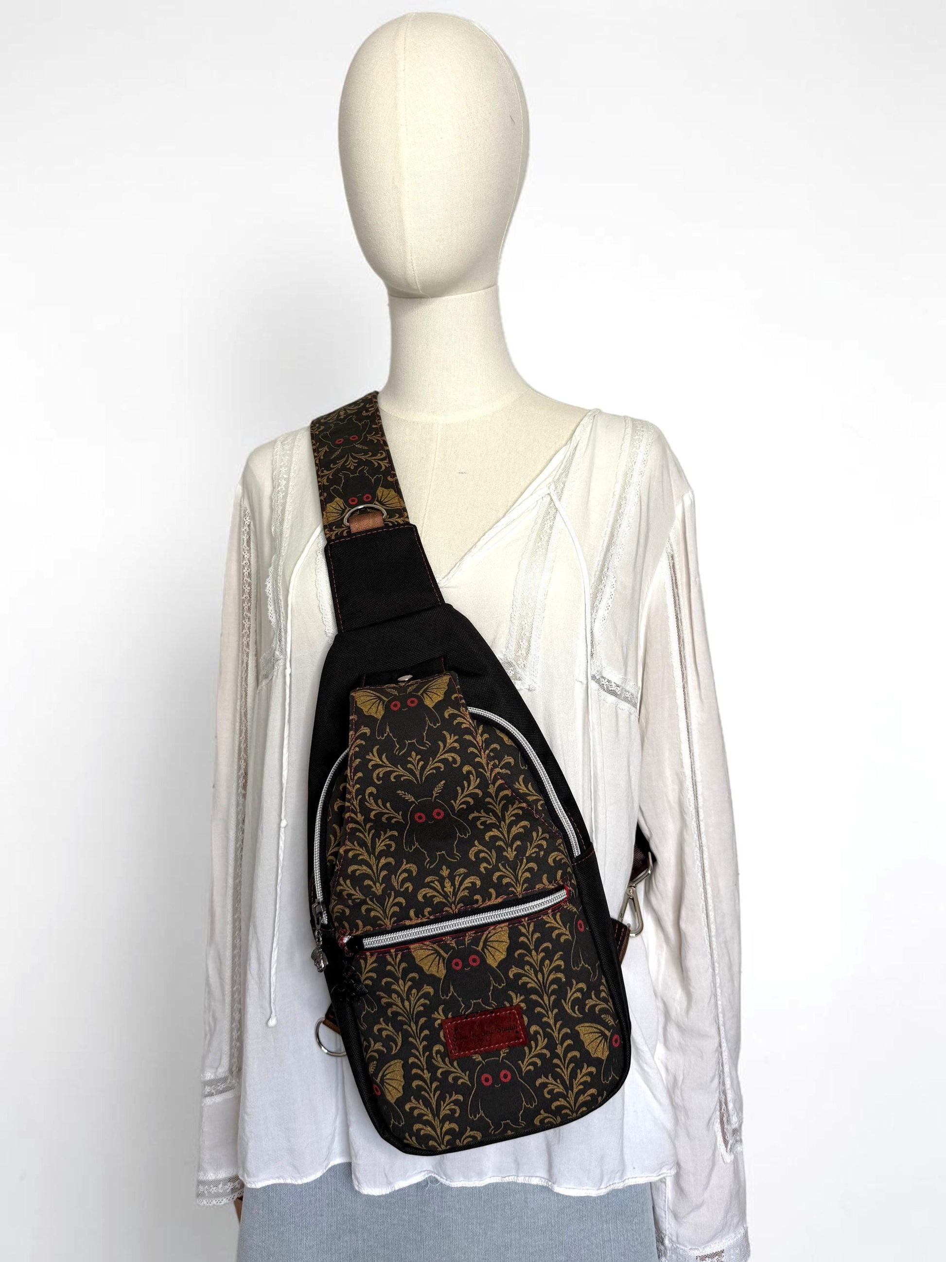 Mothman Damask Sling Bag Crossbody Retro Style