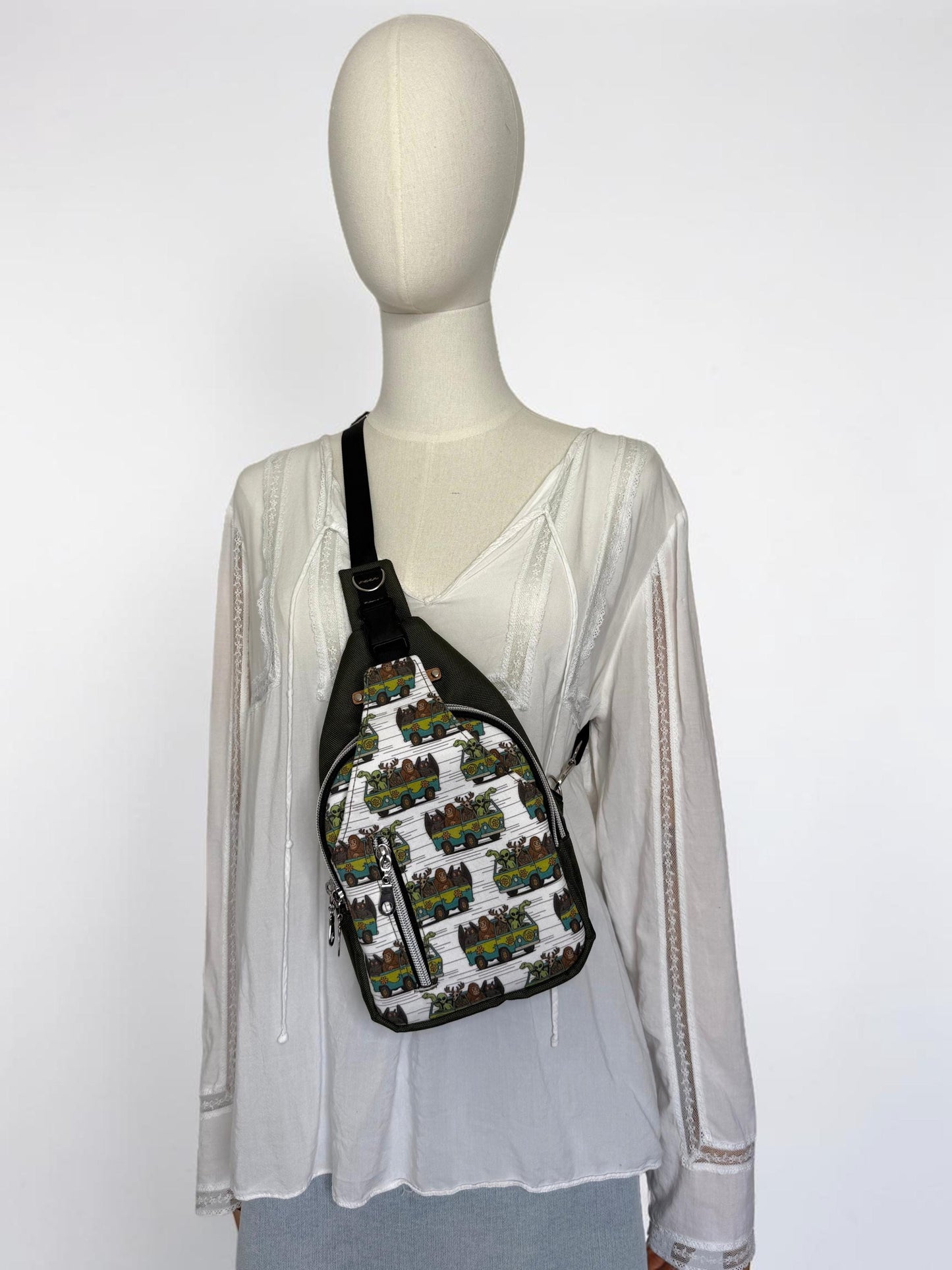 Cryptids in Mystery Machine Sling Bag that's Surprisingly Spacious